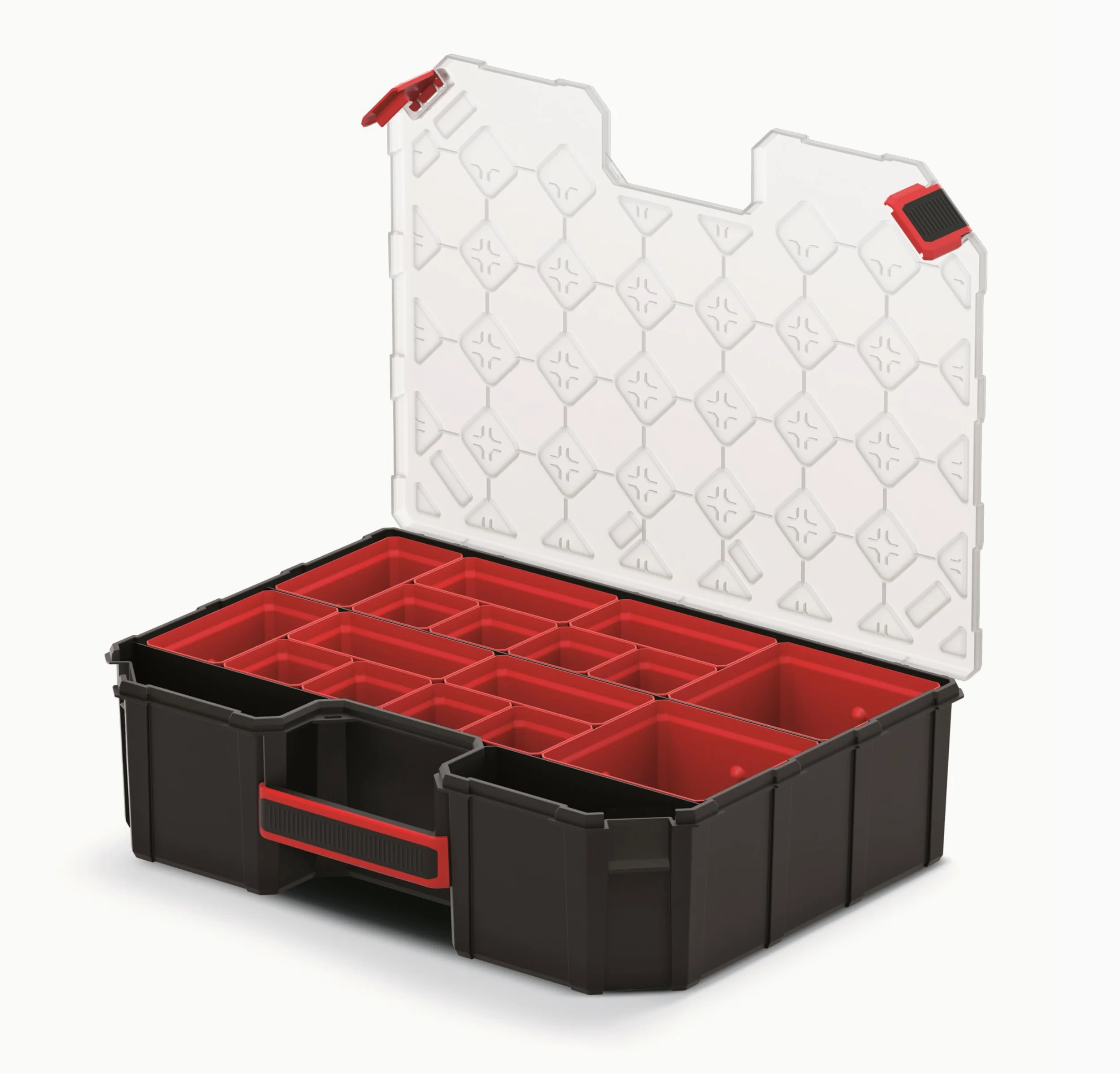 Mivos Caja de almacenamiento 390 x 284 x 60 mm - para objetos pequeños con 12 cajas extraíbles - accesorios - Caja con cierre de rosca - Robusta caja de herramientas para taller - Made in EU