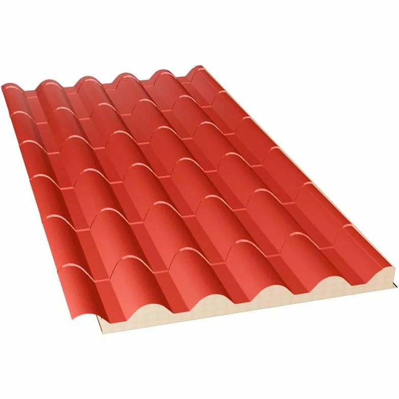 Panel Estilo Teja Cubierta Acero Prelacado 2100x1000mm Interior Blanco Exterior Rojo Coppo PU
