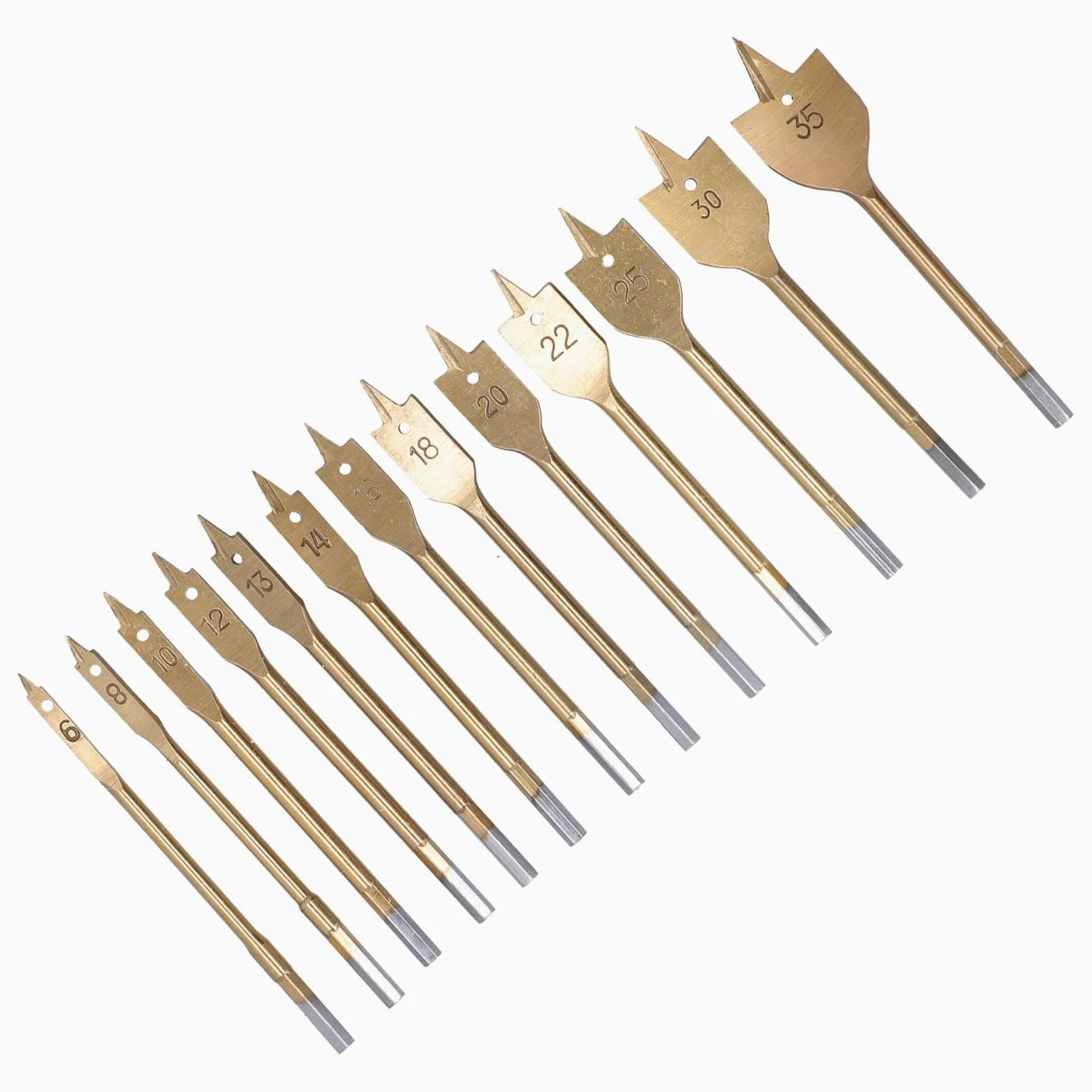 13 piezas de brocas de pala, broca plana de paleta de acero al carbono con revestimiento de titanio de 6-35 MM, juego de brocas de pala de acero al carbono para cortador de agujeros para carpintería