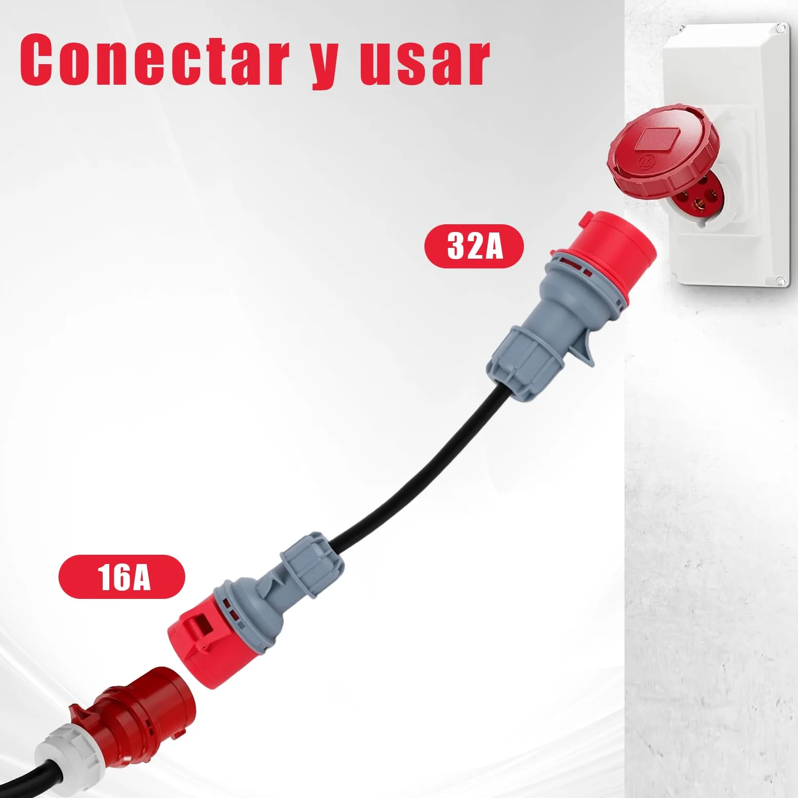 Adaptador de CEE Corriente Recta 32A en 16a, Cable de Corriente Fuerte 16a Inserto de Inserción, Material de Metal y Plástico, Duradero y Seguro, Impermeable IP44, Adecuado para