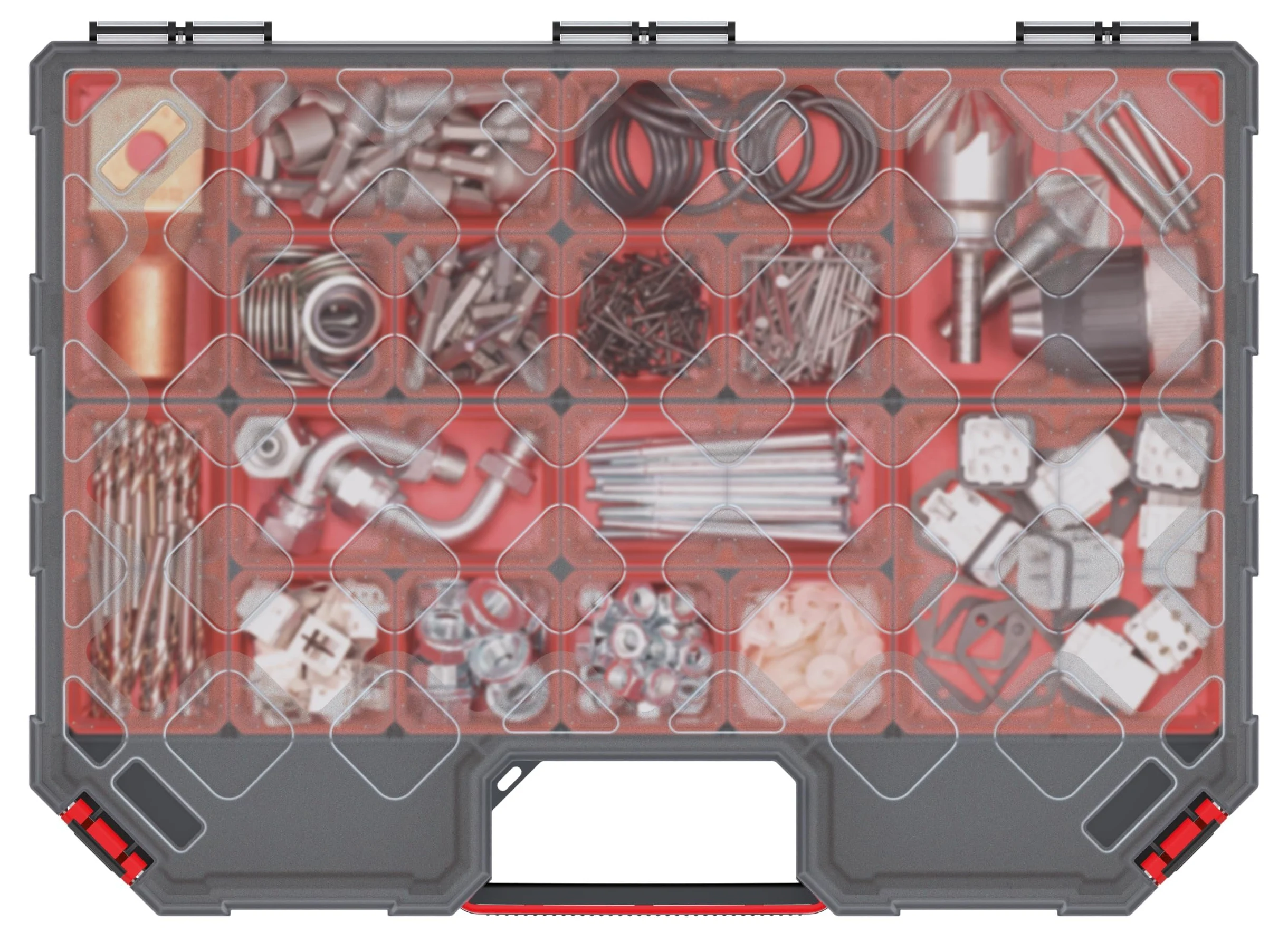 Mivos Caja de almacenamiento 390 x 284 x 60 mm - para objetos pequeños con 12 cajas extraíbles - accesorios - Caja con cierre de rosca - Robusta caja de herramientas para taller - Made in EU