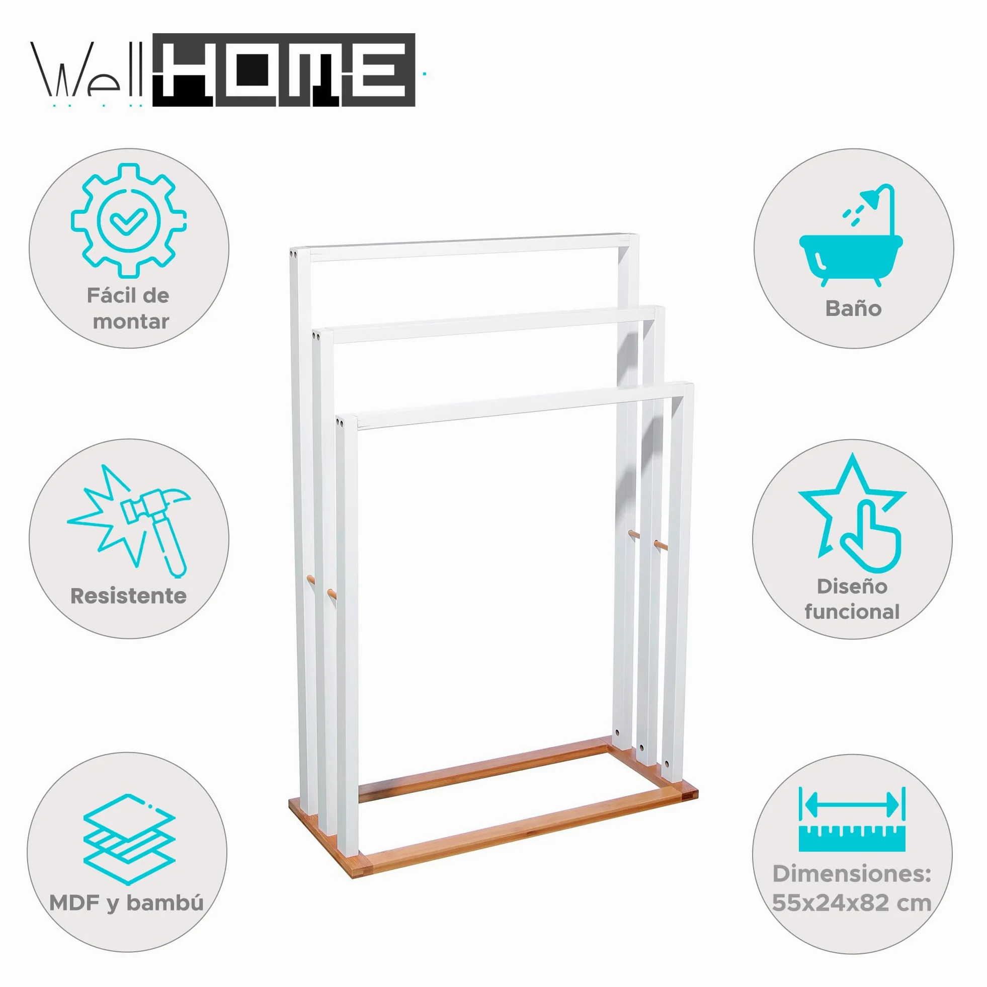 Well Home - Toallero de pie de bambú Blanco