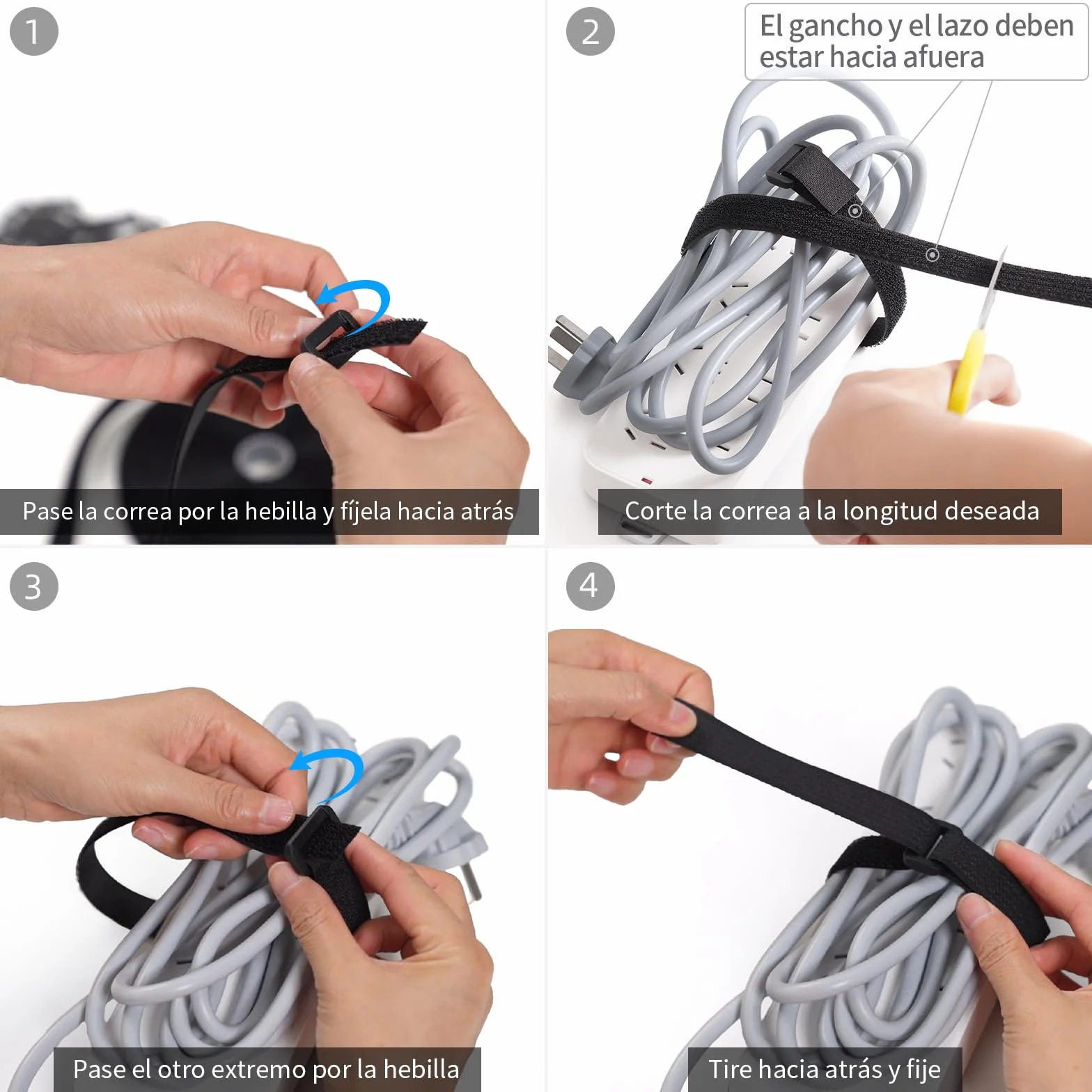 Trilancer Cinta Sujeta Cables Reutilizables 10m x 2cm con 50 Hebillas, Bridas Negras Ajustables para Gestión y Organizador de Cables, Cortable a Medida, Negro