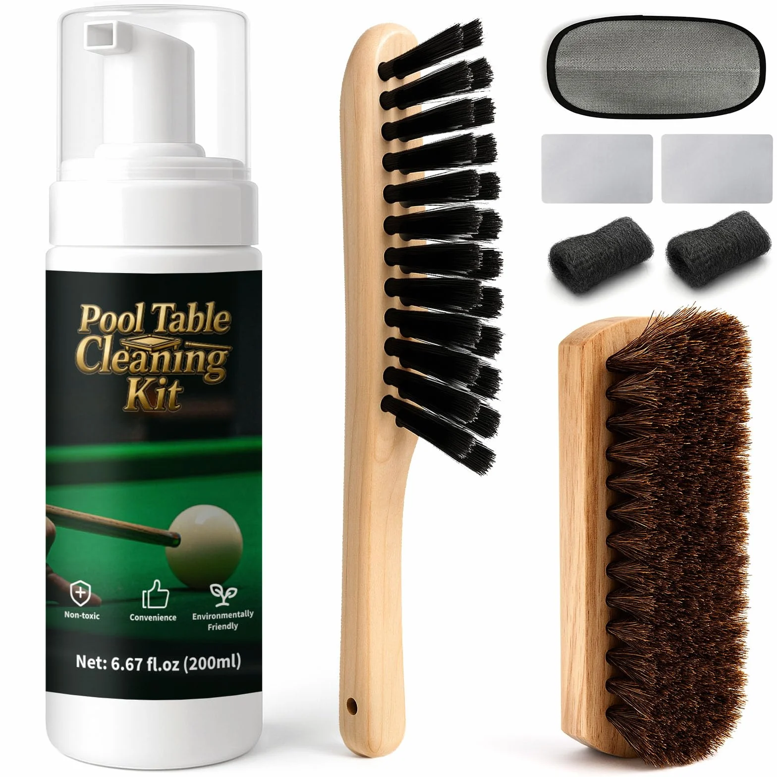 Kit de Limpieza de Mesa de Billar de 8 Piezas, Potente Limpiador Que rompe rápidamente la Tiza y Las Manchas, restaura la suavidad del Fieltro, con Cepillo de Mesa de Billar y Guante antiestático