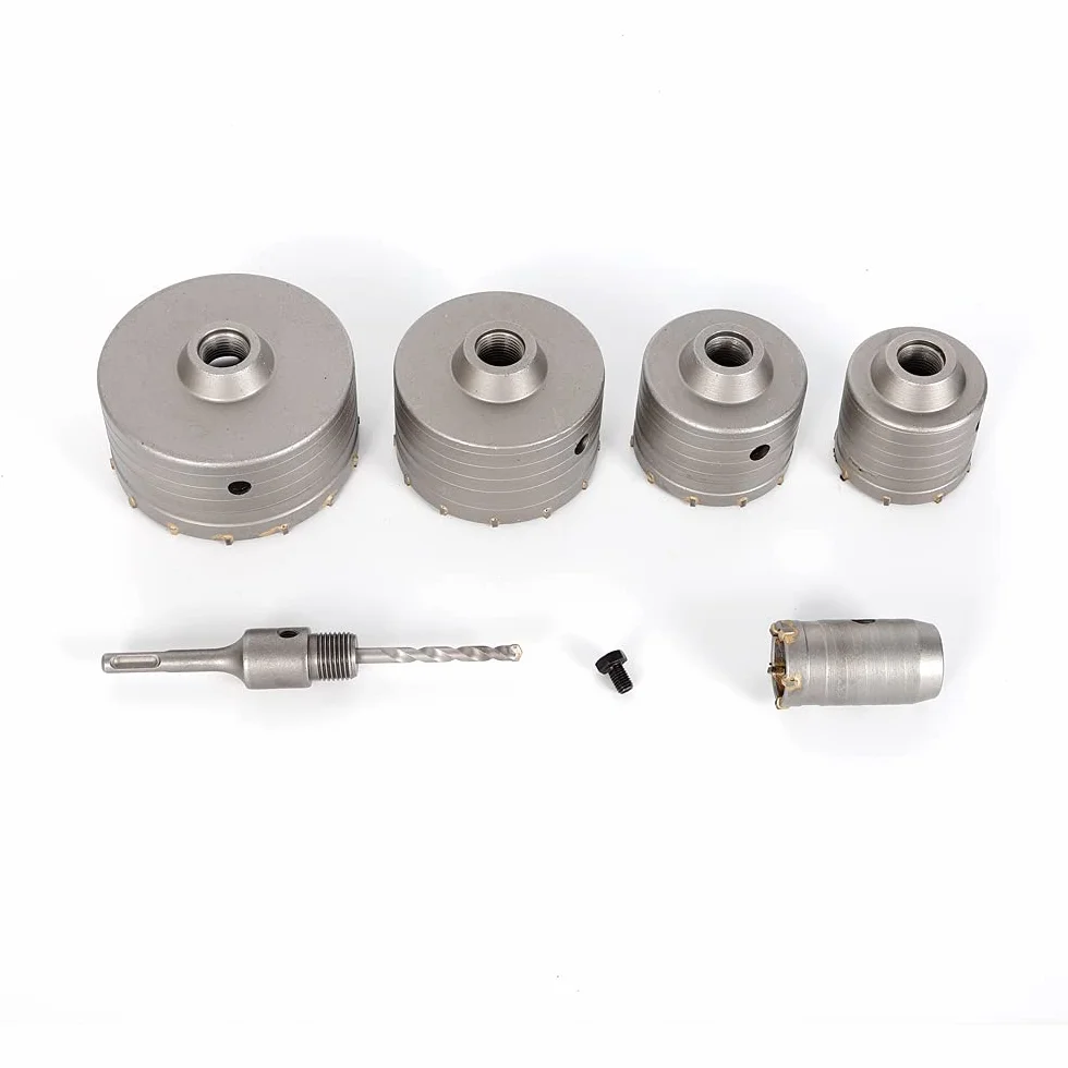 Juego de 6 brocas para hormigón seco de 40/68/80/100/120 mm con adaptador SDS-Plus – Juego de brocas huecas para hormigón, cemento, pared de piedra