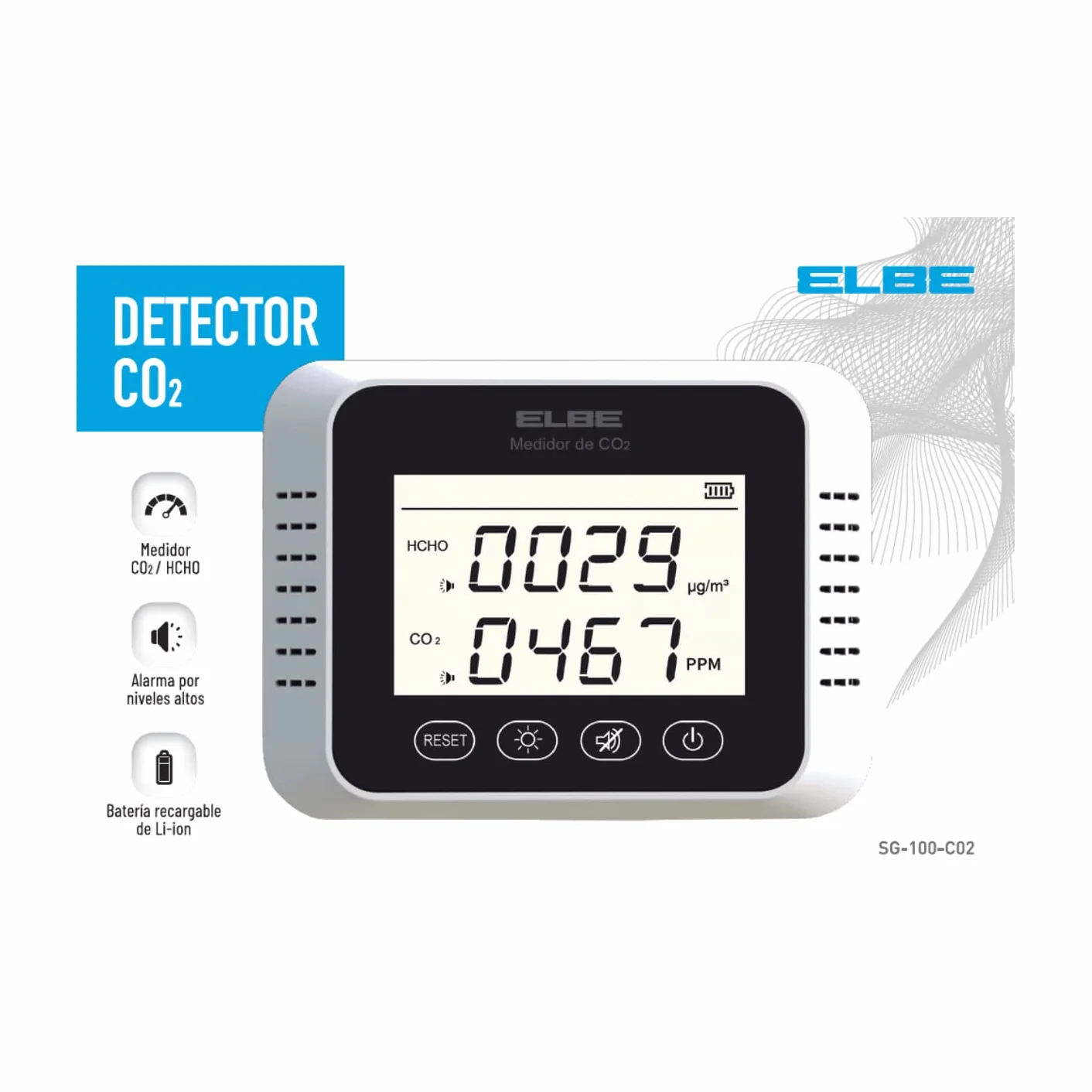 Elbe SG-100-CO2 MEDIDOR DE CALIDAD DE AIRE Y CO2