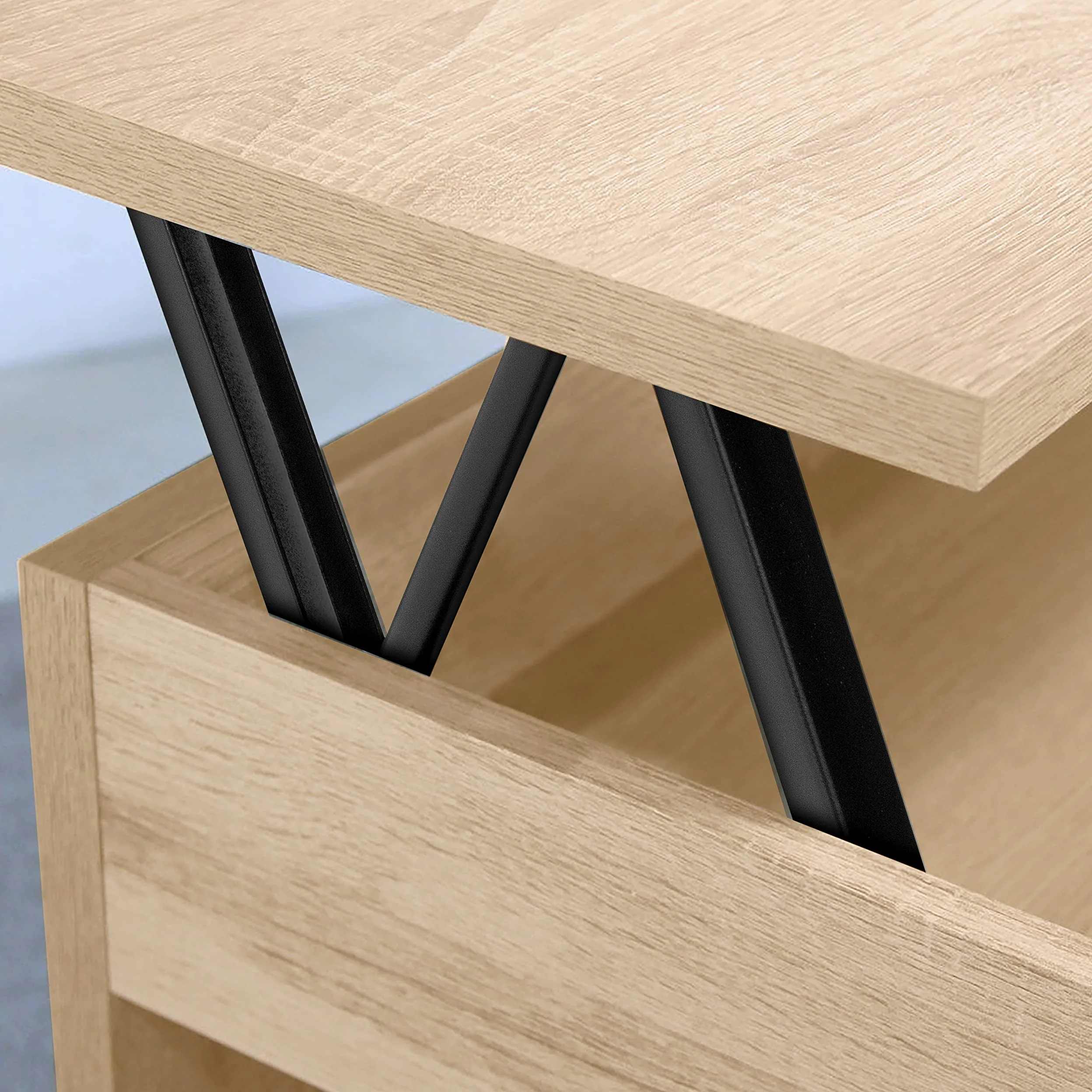 Emuca - Juego de 2 mecanismos elevables para mesas de centro, Bisagra de Mesa elevadora, permite elevar la mesa 192mm, Acero, Pintado negro