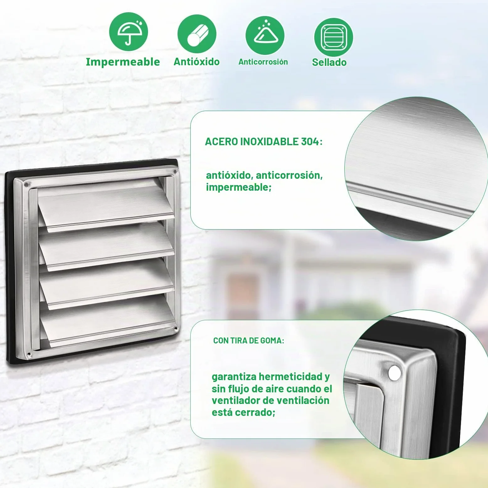 LALAGO Rejilla de ventilación 100mm, Amortiguador de Reflujo Rejilla de protección contra la intemperie de Acero inoxidable con lamas móviles, Rejilla de Lamas Rejilla de ventilación Ø100mm