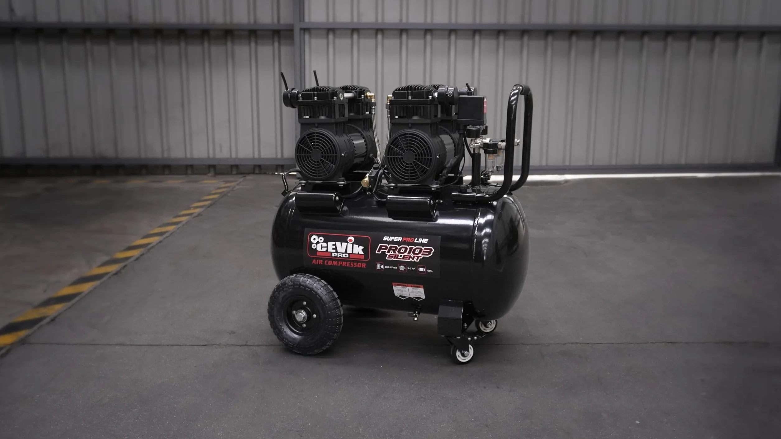 CEVIK PRO Compresor Aire Silencioso 100 litros 3HP 9 Bar 390 l/min Sin Aceite CA-PRO103SILENT