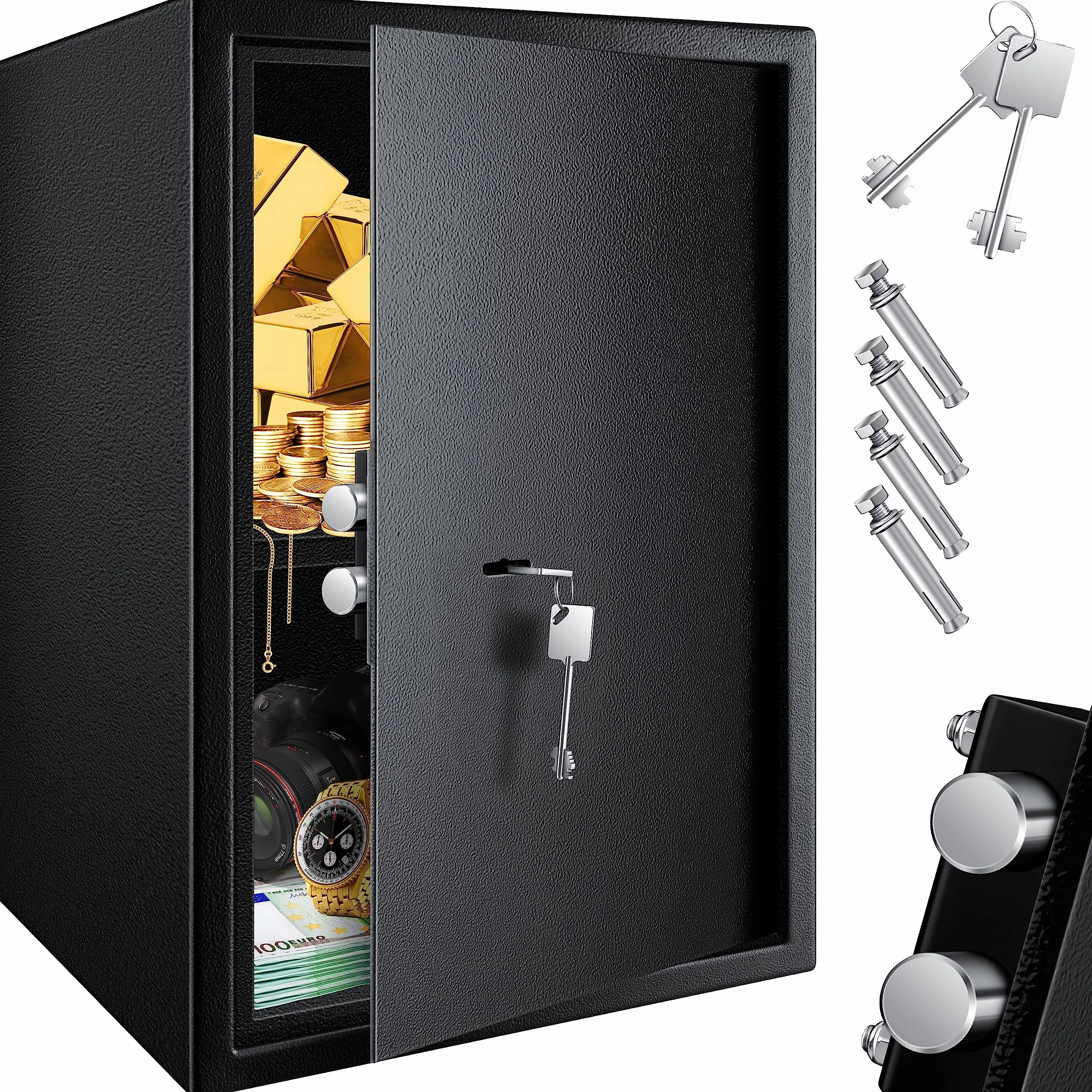 KESSER Caja fuerte de suelo-pared 50x35x31 cm con cerradura de doble paletón incluye 2 llaves