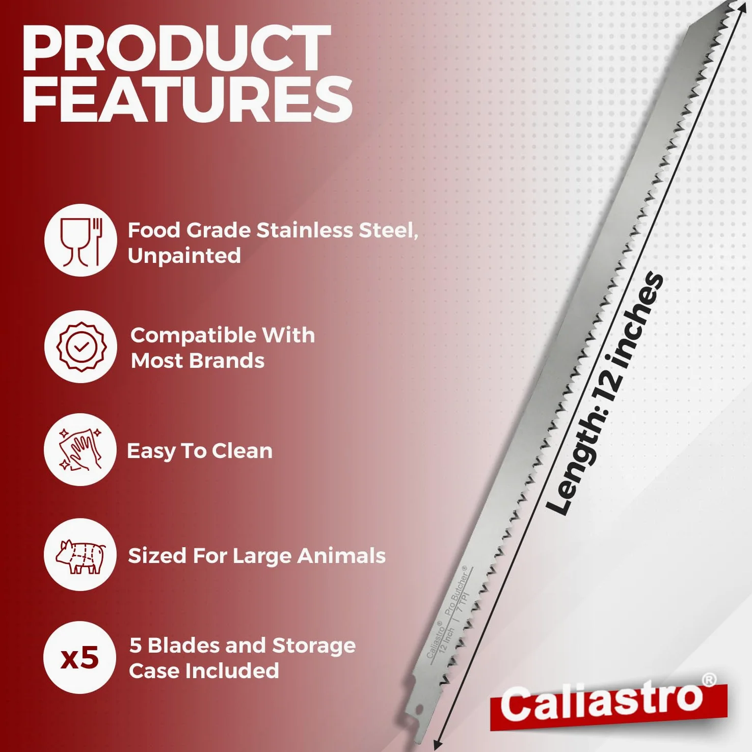 Hojas de sierra de corte de carne de acero inoxidable de 12 pulgadas para sierras alternativas y Sawzall, paquete de 5