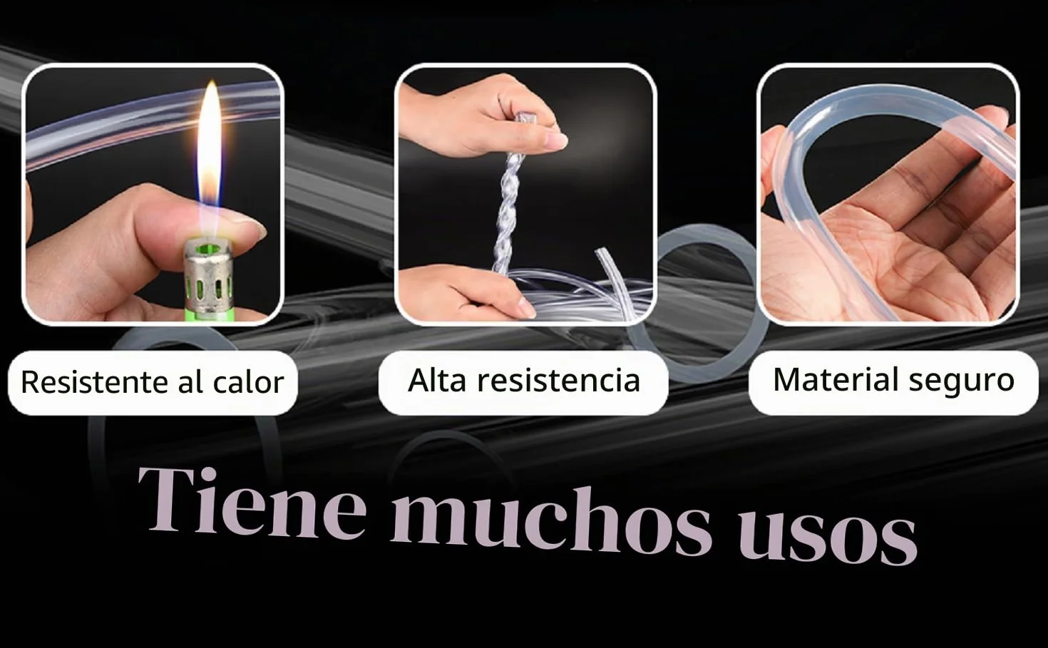 Tubo flexible transparente PVC grado alimenticio 8 mm x 11 mm 5 metros con abrazaderas