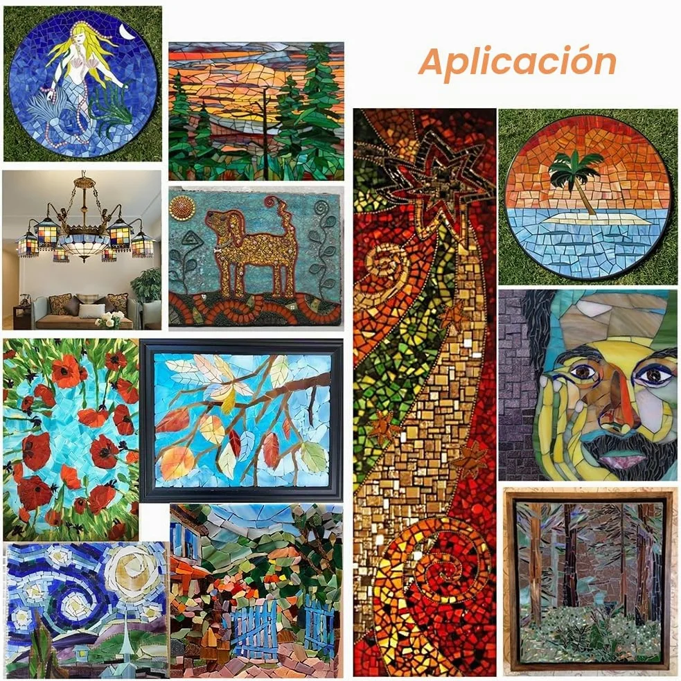 PandaHall 10 Hojas Vidrio de 10 Colores 10x10cm Grandes mosaicos de Vidrio de Catedral Azulejos de Mosaico de Variedad Verde y Azul para proyectos de Pasatiempos de Vidrio y mosaicos