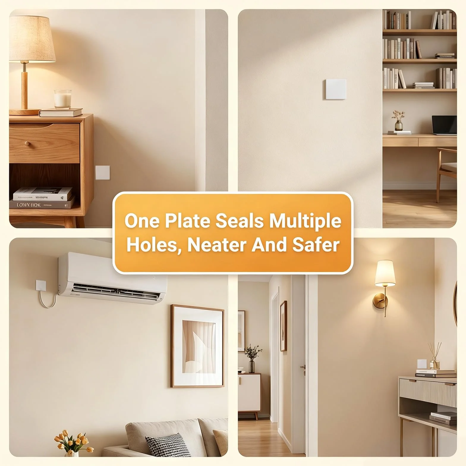 Tapa Ciega Enchufe Pared, Tapa Registro Electrico de 8,6 x 8,6 cm, Cubierta Ciega Empotrada de Plástico Sin Tornillos, Compatible con Enchufes o Interruptores No Utilizados (Blanco, 4 Unidades)