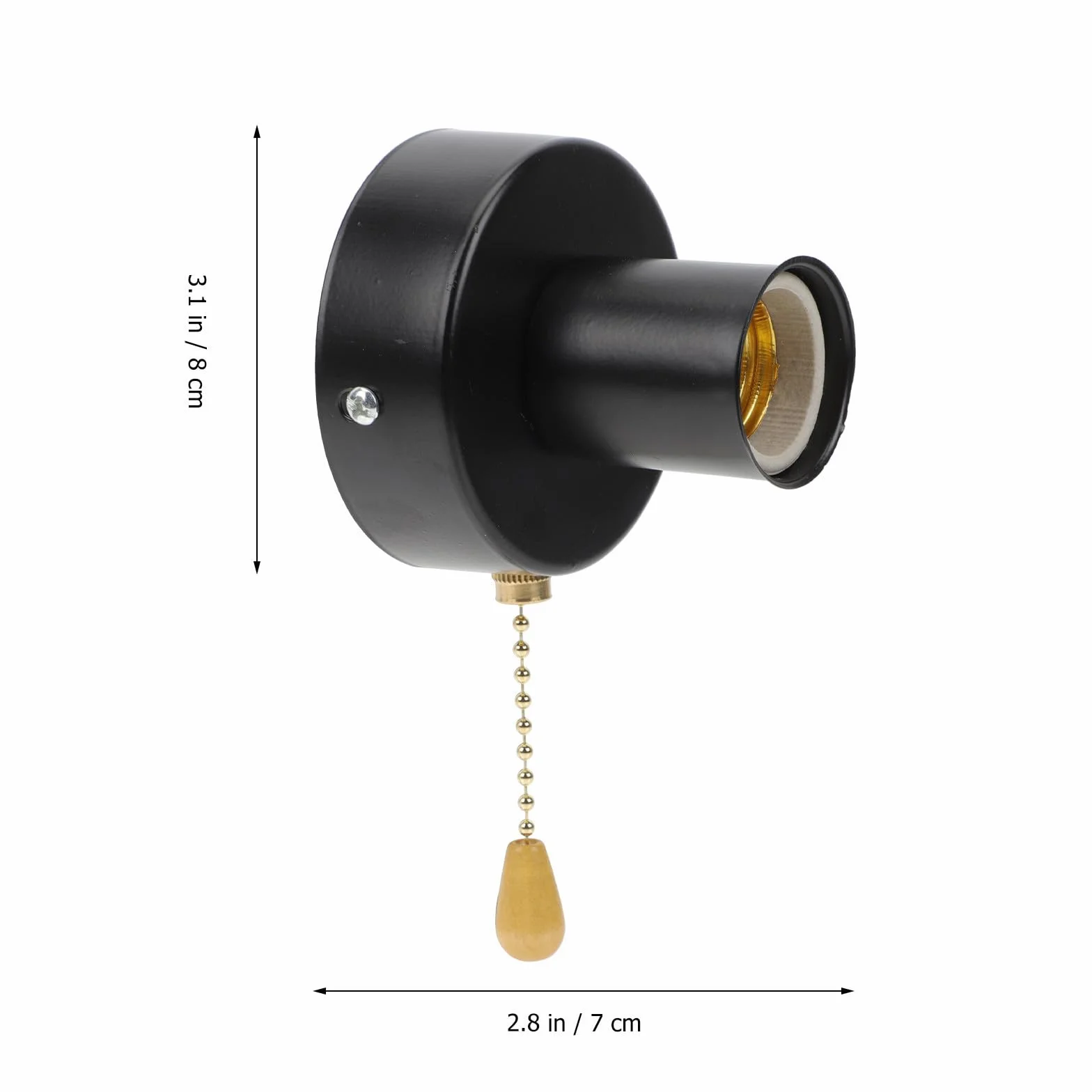Portalámparas con Interruptor de Cuerda Negro Acero Inoxidable ULTECHNOVO para Lámparas de Dormitorio