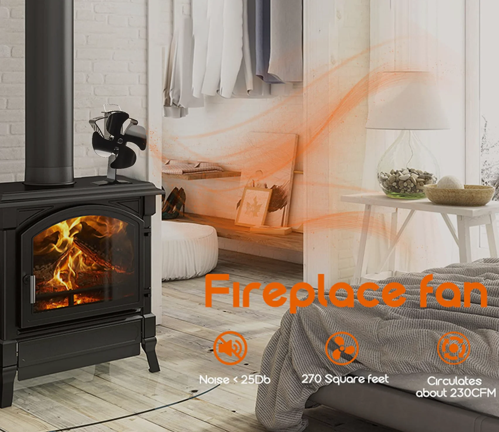Ventilador de estufa Ventiladores para chimeneas Ventilador para Estufa de Leña/Estufas de Pellets/Chimeneas de Leña/Estufas de Gas