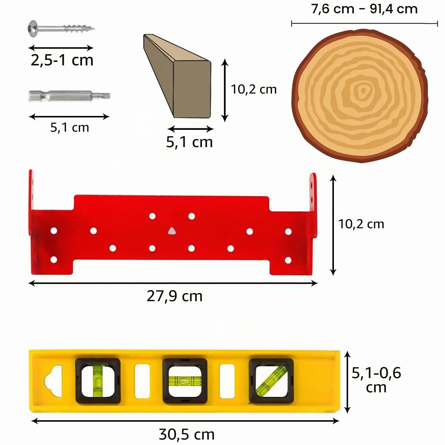 Zozen Soportes de metal de madera para riel de motosierra, paquete de 2 soportes con nivel y tornillos, utilizados para madera de 2 x 4 y troncos de 3 a 36 pulgadas de diámetro, buen ayudante para