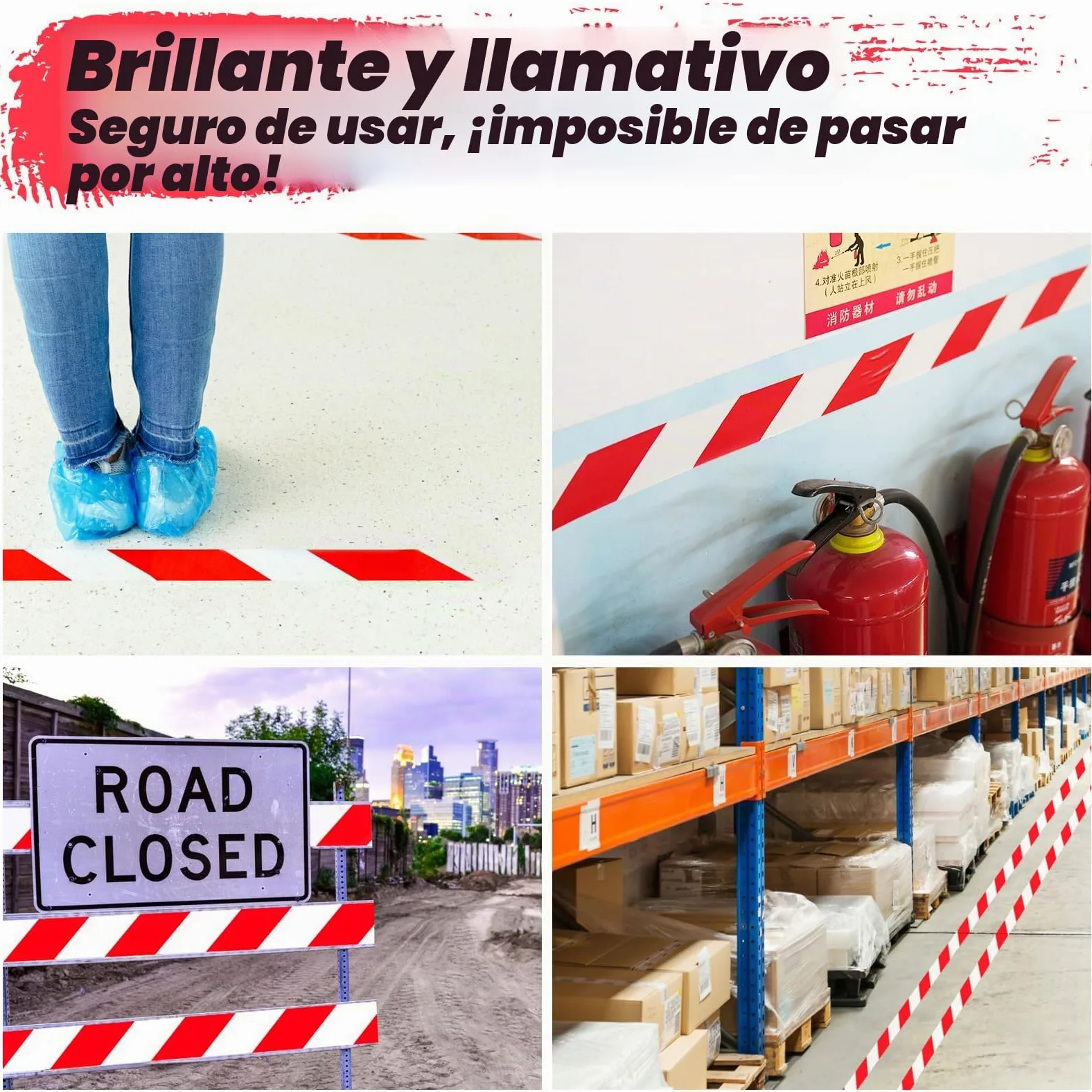 ADHES Cinta Adhesiva de Señalización de Marcado de Advertencia de Peligro, Cinta de Señalización de Suelo de PVC, Roja y Blanca, 50 mm x 32 m, 5 Rollos