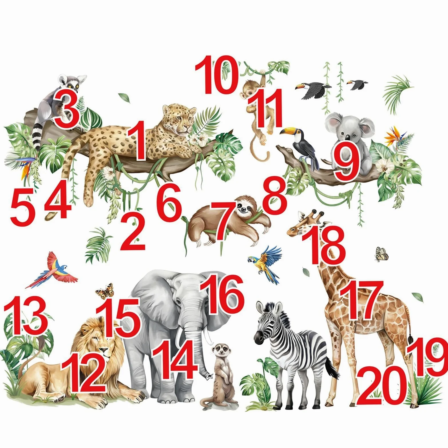 decalmile Pegatinas de Pared Animales de la Jungla Rama Árbol XXL Vinilos Decorativos Safari Elefante Leopardo Jirafa Grande Adhesivos Pared Habitación Infantiles Niños Bebés Guardería