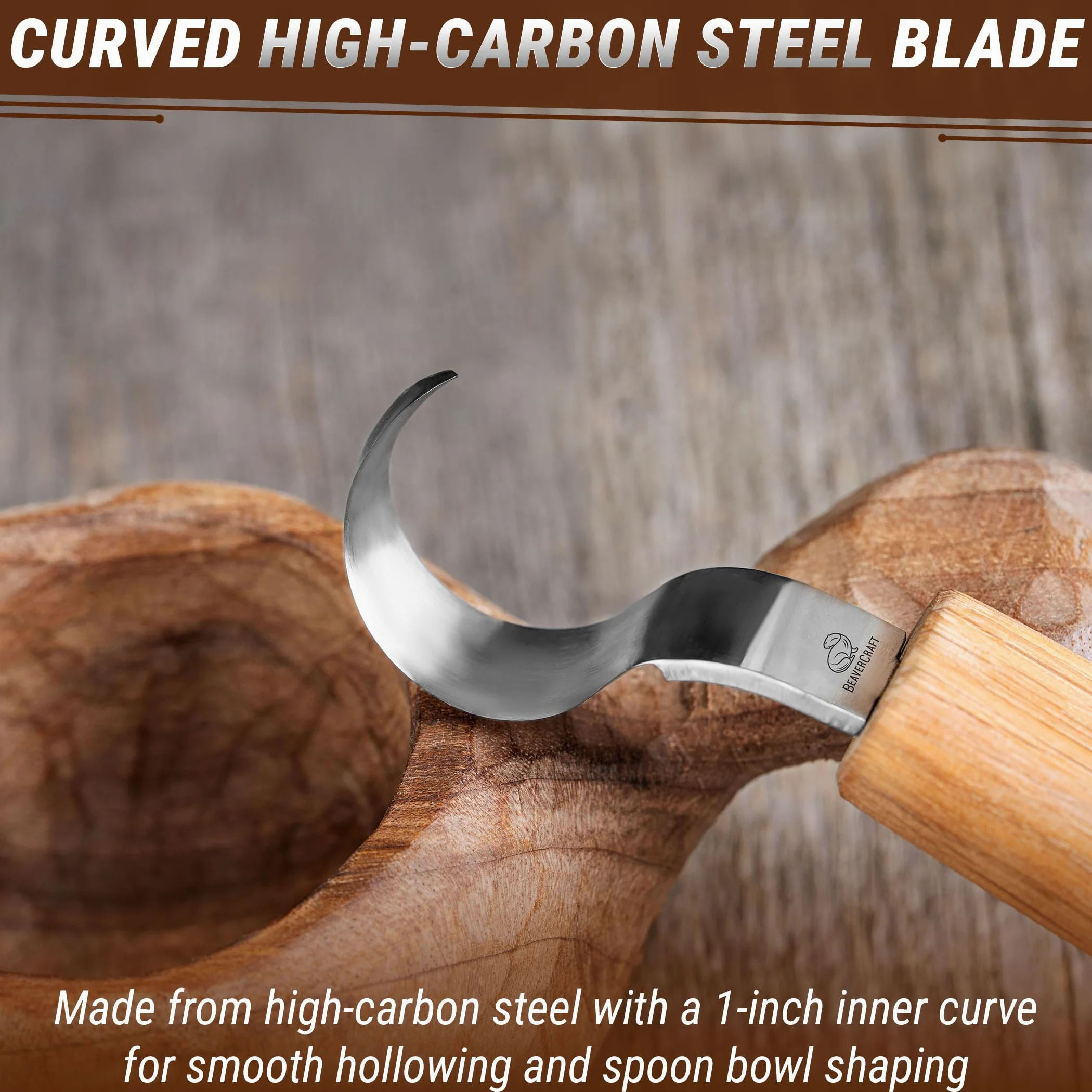 BeaverCraft Cuchillo Curvo SK1 para Tallar Cucharas – Herramienta de Tallado para Diestros – Cuchillo para Cucharas, Cuencos y Tazas – Herramientas de Tallado para Principiantes y Profesionales