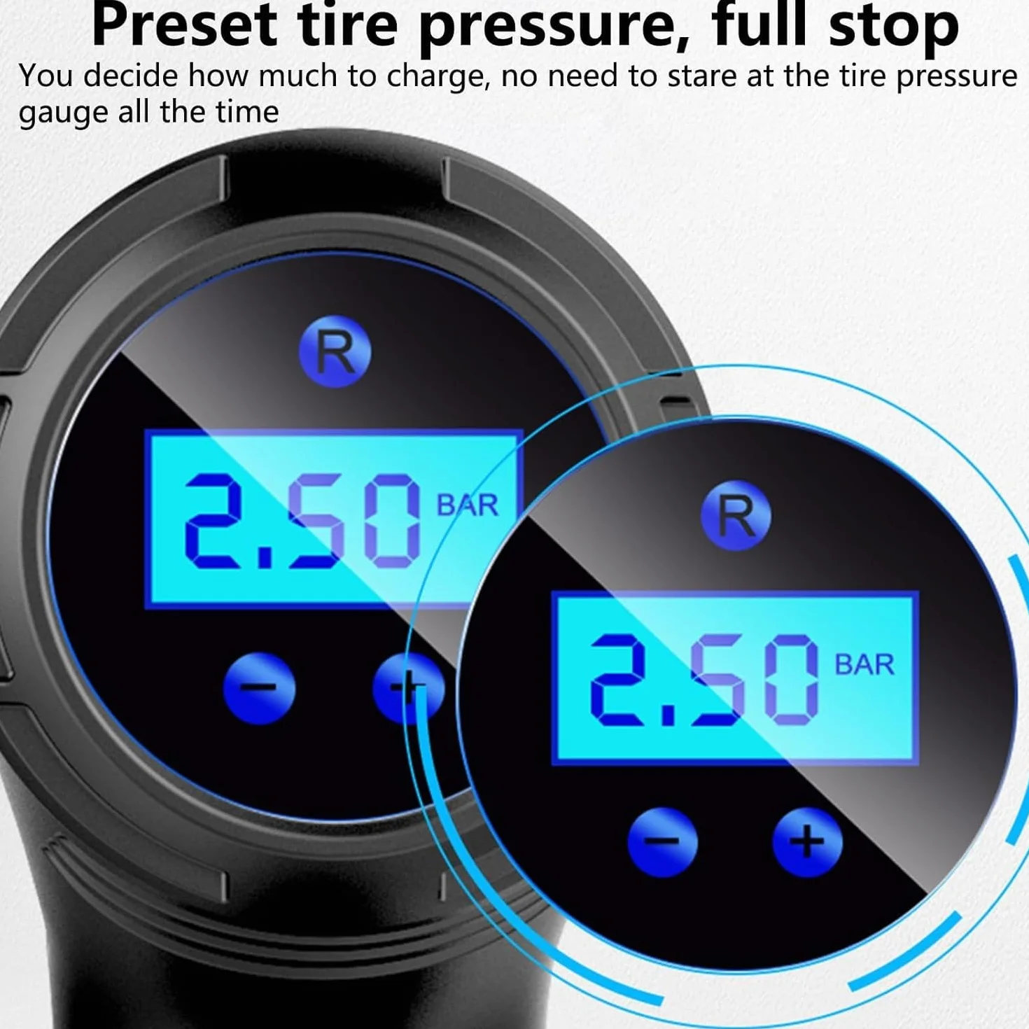 Compresor Aire Portatil 150PSI 120W - Inflador Ruedas Coche Recargable USB-C, con Pantalla LCD y Luz LED, Hinchador Electrico para Moto/Bicicleta/Balones y Etc