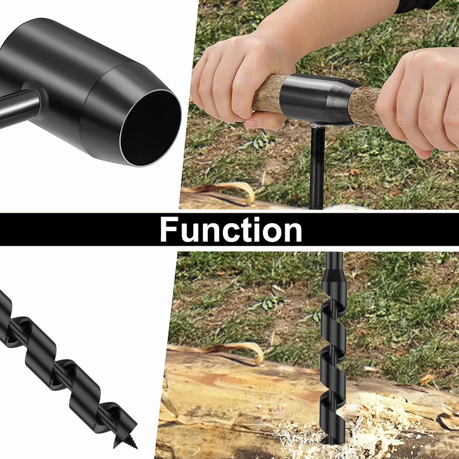 Taladro Manual, Llave Manual Bushcraft Broca Helicoidal Manual de 10-25 mm Para Actividades Al Aire Libre Bricolaje, Artesanías en La Selva Campamento (4 Piezas)