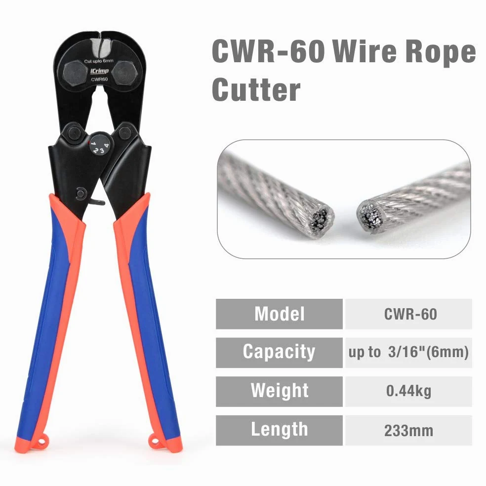 iCrimp CWR-60 - Cortador de cable de acero inoxidable, cable de avión, cable de cobre, hasta 60 mm
