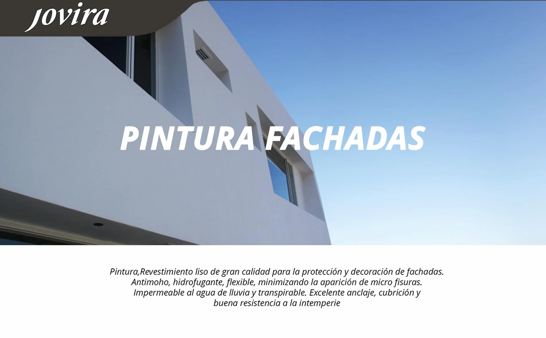 JOVIRA PINTURAS PINTURA FACHADAS ANTIMOHO. Repelente al agua, impermeable y anti fisuras. (4 Litros, Blanco) A-10