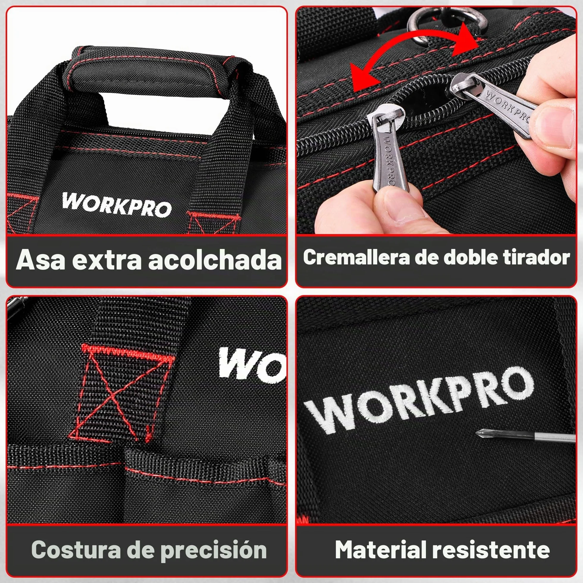 WORKPRO W081021A Bolsa de herramientas, bolsa de almacenamiento de boca ancha multiusos, 14 pulgadas, azul, negro
