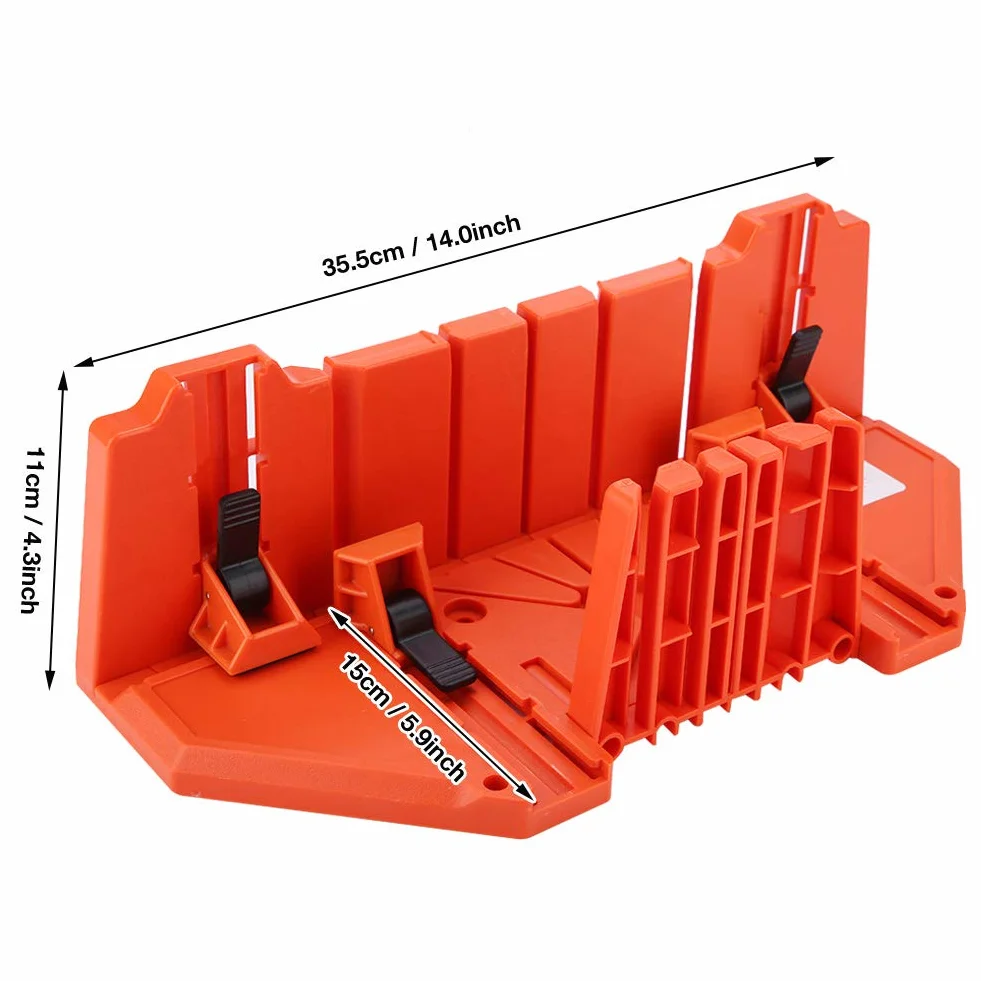 Caja de ingletes de sujeción, caja de inglete de plástico de 14 pulgadas, caja de inglete de poda, sierra de mano, herramienta de carpintería para cortar madera con abrazadera