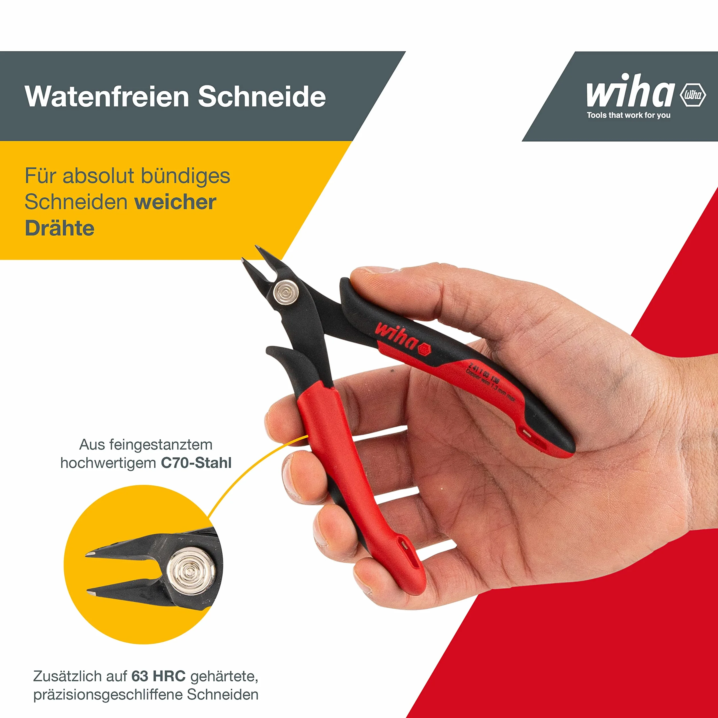 Wiha Alicates de corte diagonal Electronic con cabeza puntiaguda ancha sin chaflán 130 mm, 5 1/2" (26818)