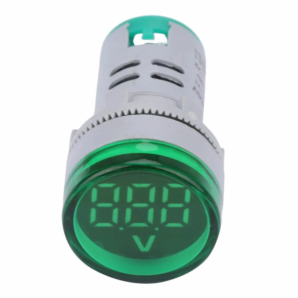 Voltímetro LED Digital Luminoso Indicador de Voltaje, Comprobador de Lámpara Redondo (Green)