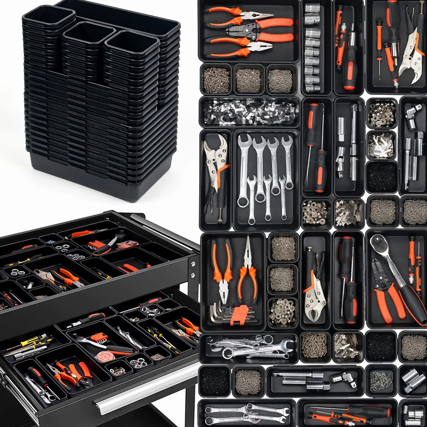 Set de 45 Cajas Organizadoras Cajones, Cajas Herramientas Almacenaje Plastico, Herramientas Mecanico Tornillos Accesorios y Piezas Pequeñas Organizador, Adecuado Aara Taller Mecanico, Cochera