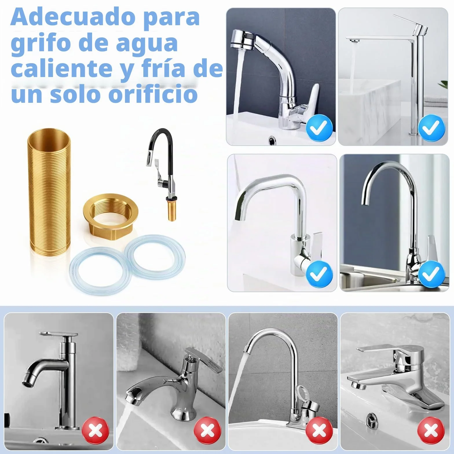M30-100mm Kit de Reparación de Grifos, Roscado de Grifo Grifo Tubo de Rosca de Extensión Kit de Tuercas de Rosca Conectores de Tubería de Púas de Latón para Reparación de Grifos