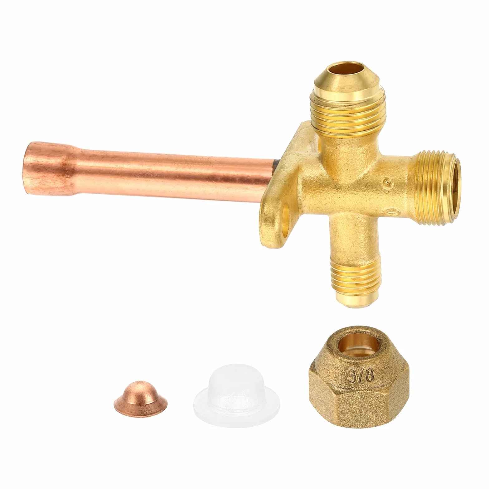 PATIKIL Aire Acondicionador Parada Válvula, para 3/8" OD Cobre Tubo Tamaño Recto 3 Vía Ángulo Parada Servicio Válvula Ajuste para Mini Split AC Refrigeración