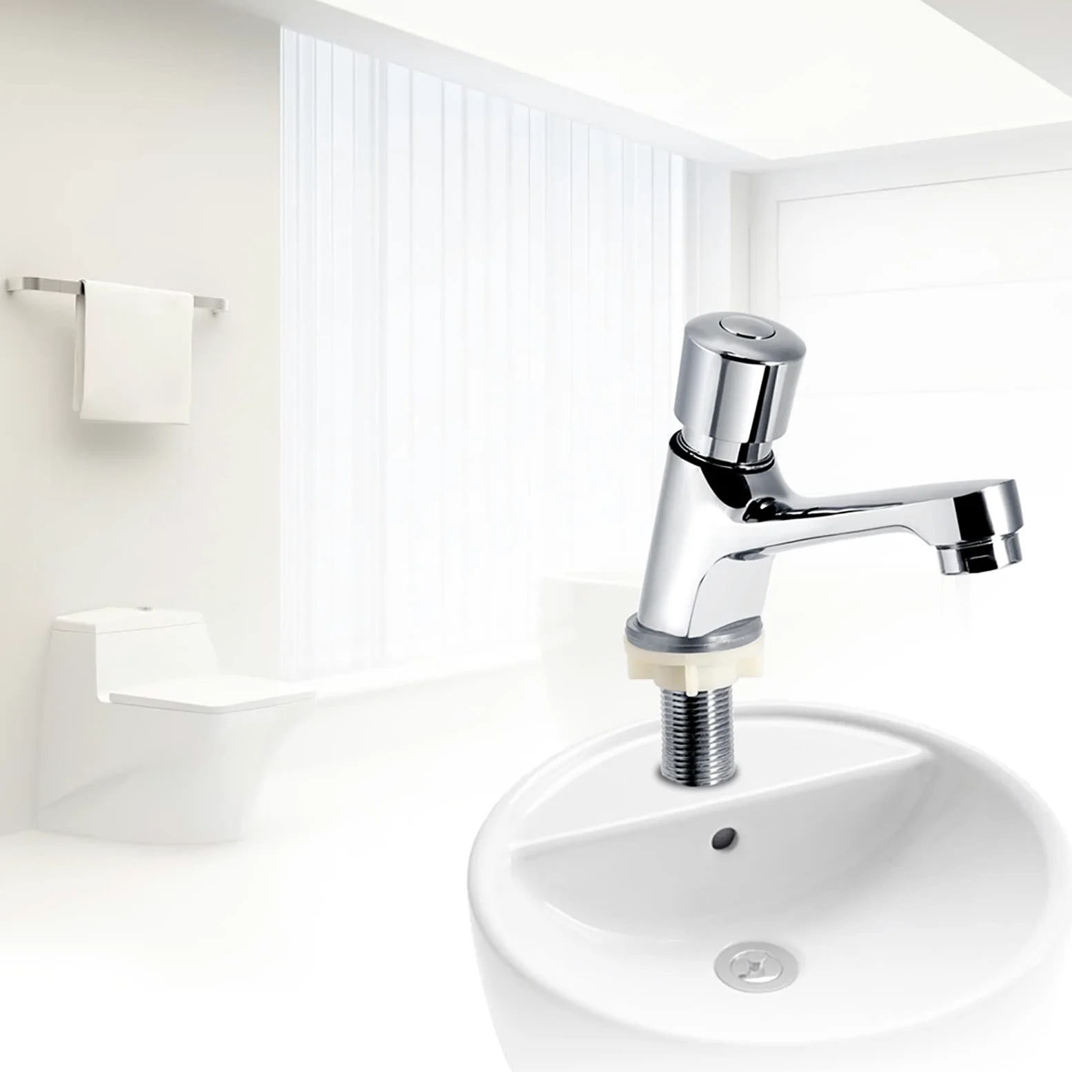 Joyzan Grifo de Retardo Tiempo, Accesorios Para Lavabo Agua Fria Cocinas Baños y Lavanderías con Filtro Cocina Bañera Fácil Instalación Tiempo Retraso 4 6 Segundos Cierre Automatico Cromado el Hogar