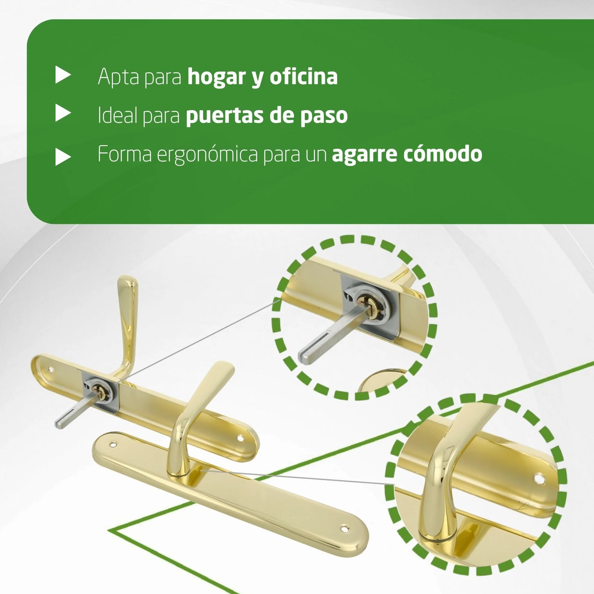 Amig - Juego de Manillas de Placa de Latón - Modelo 252P Medida: 250 x 40 mm - Cuadradillo de 8 mm - Resistente a la Corrosión, Incluye tornillería - Acabado: Latonado barnizado
