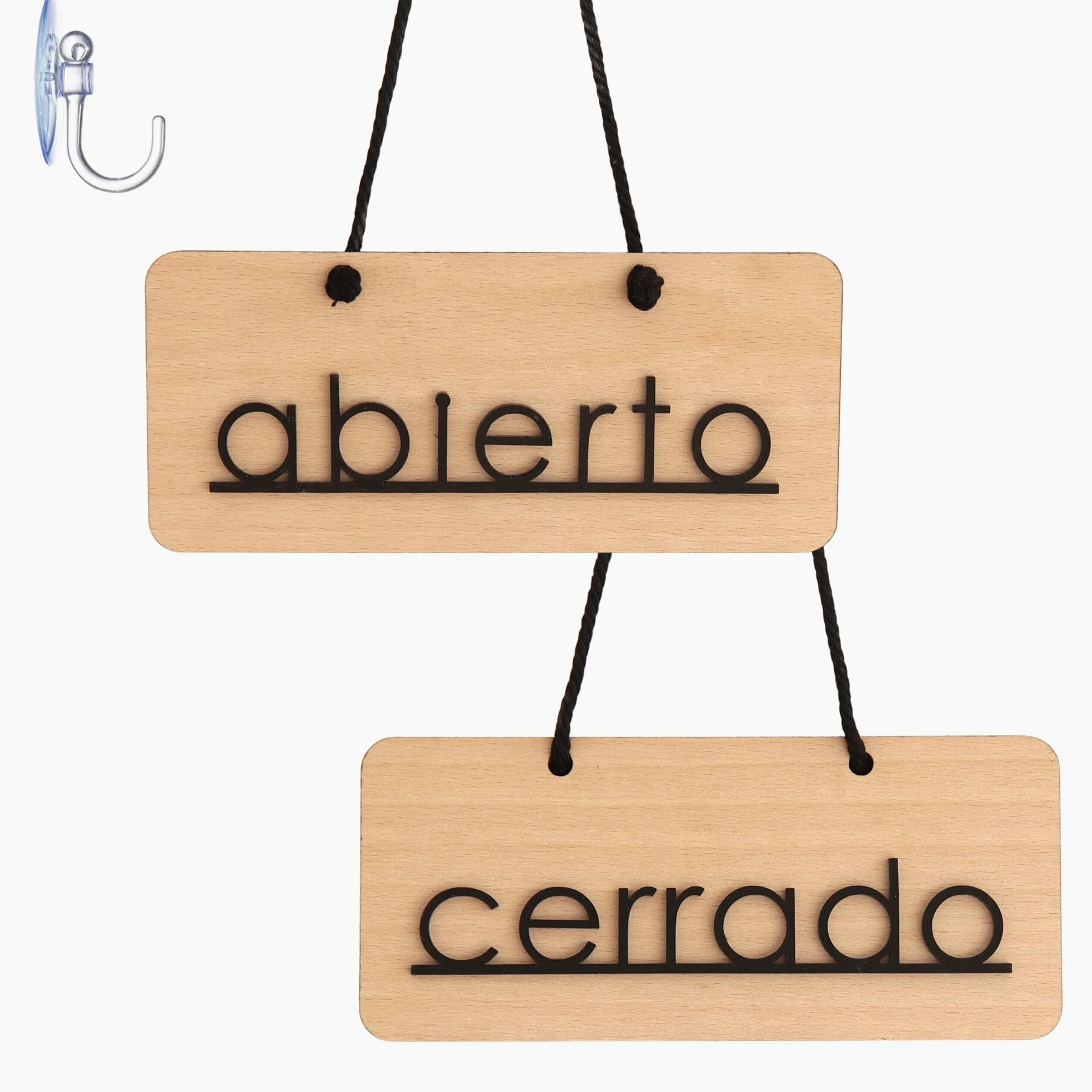 Cartel Abierto Cerrado con Ventosa para Tiendas, Negocios, en Madera y Metacrilato, Fabricado en España