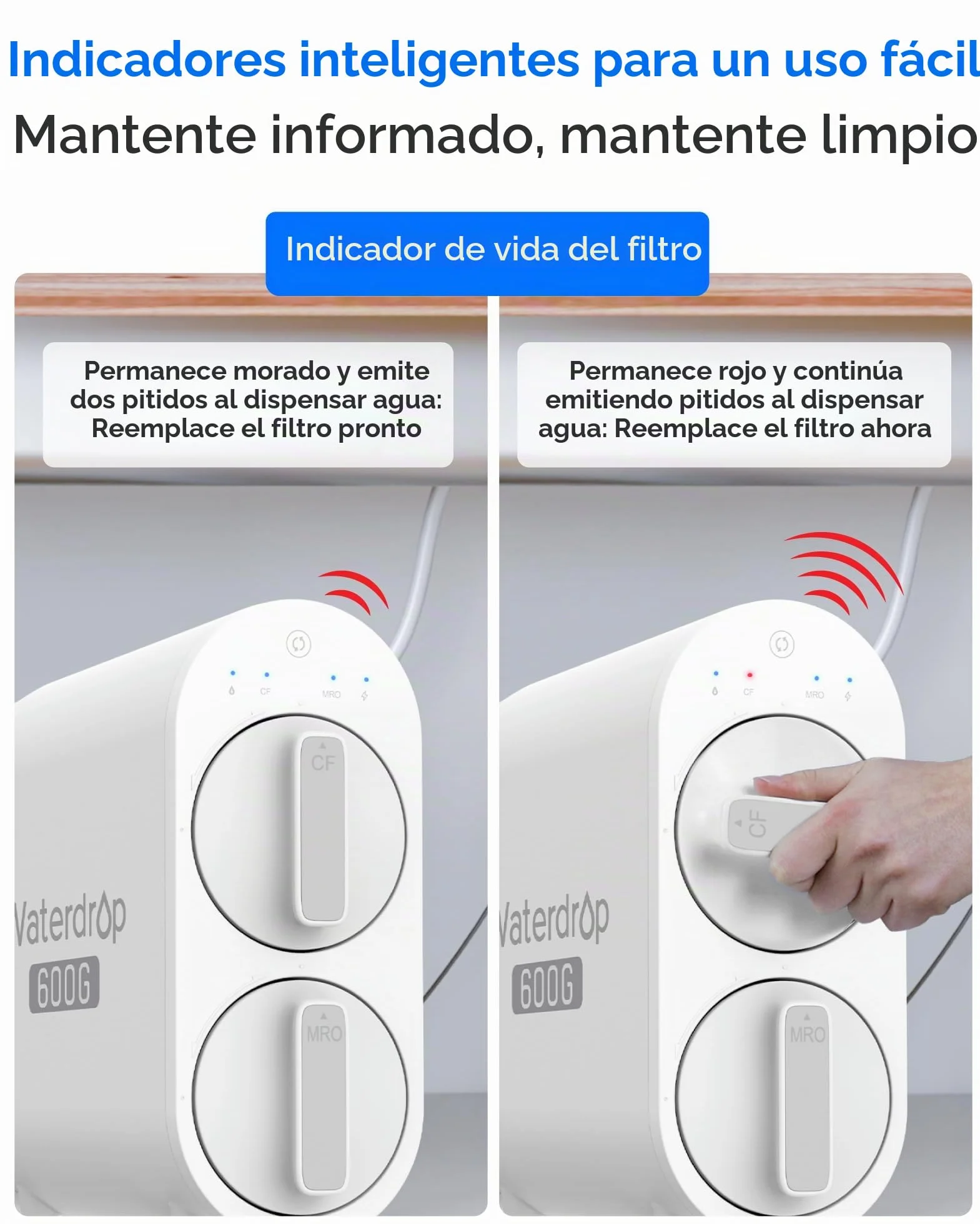 Waterdrop Filtro WD-G2CF, 12 Meses de Vida útil, reemplazo para el Sistema de ósmosis inversa WD-G2-B, WD-G2-W
