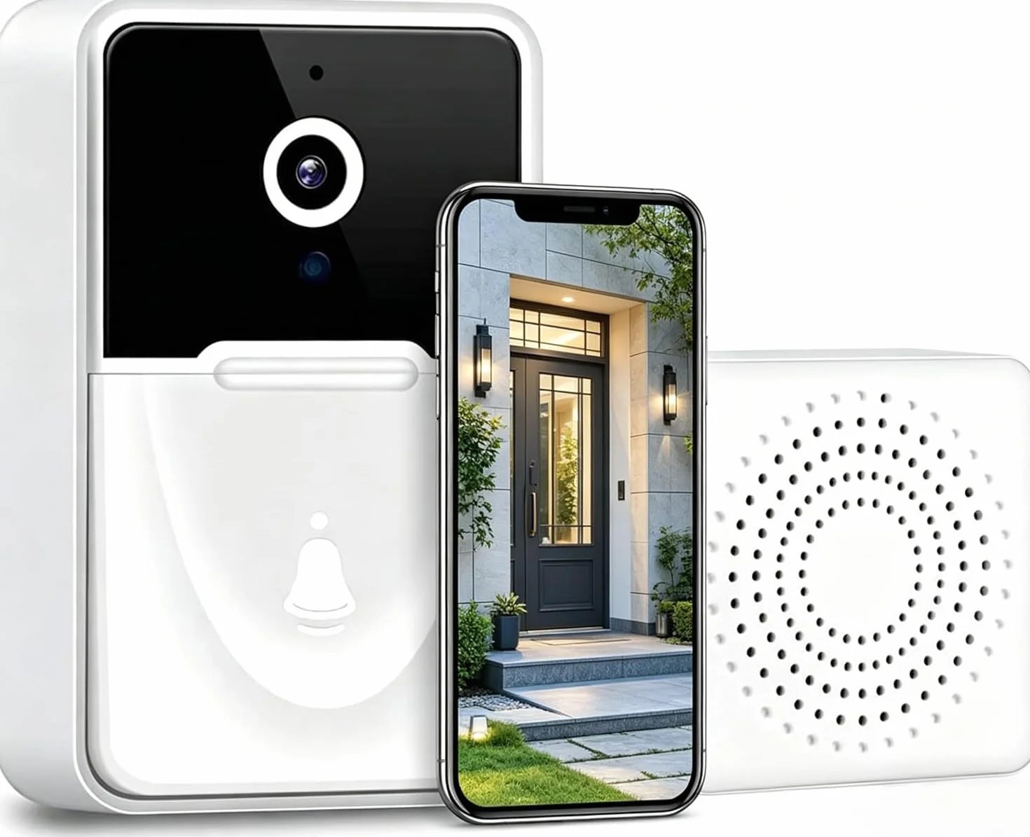 Genérico VideotimbreTimbre Inalámbrico con 2.4GHz WiFi, HD Vídeo Timbre Puerta Inteligente con Cámara, Visión Nocturna, Audio bidireccional, Instalación Fácil por App Cuenta Propia