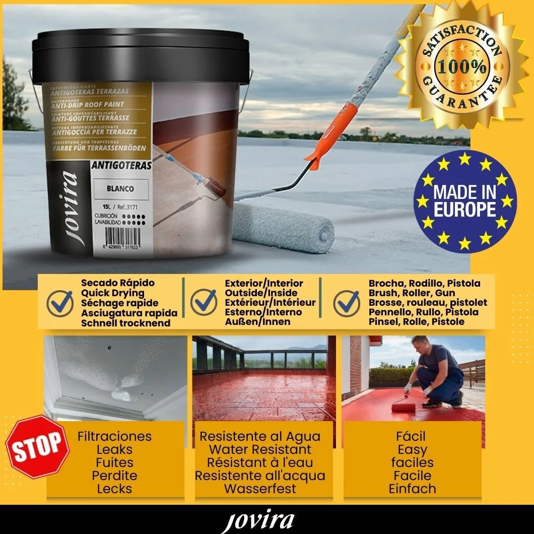 JOVIRA PINTURAS Pintura Impermeabilizante Antigoteras con Fibras 4 Litros Rojo A-46
