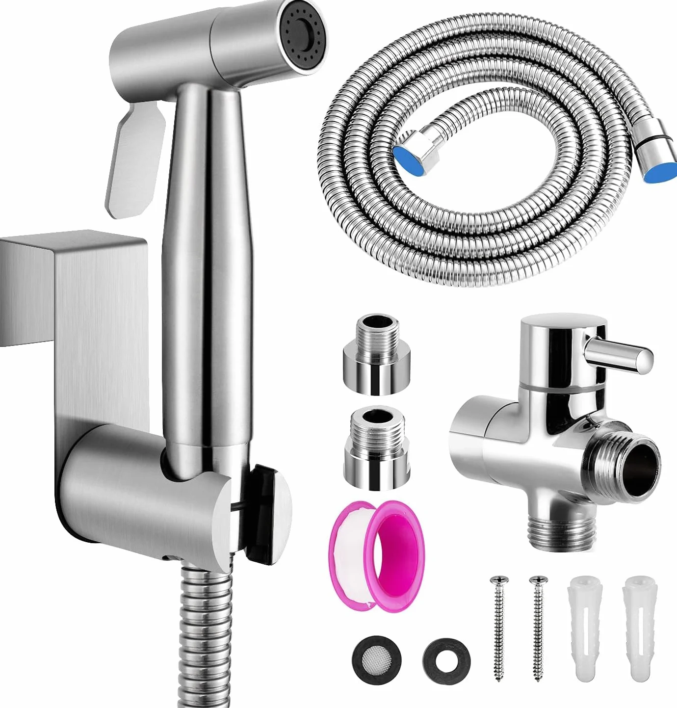 Duchas Higienicas Para WC, Grifo de Bidet con Manguera 1.5m, Sustituto Utilizado en El Baño, para Mascotas, La Higiene Personal con Adaptador G1/2,G3/8