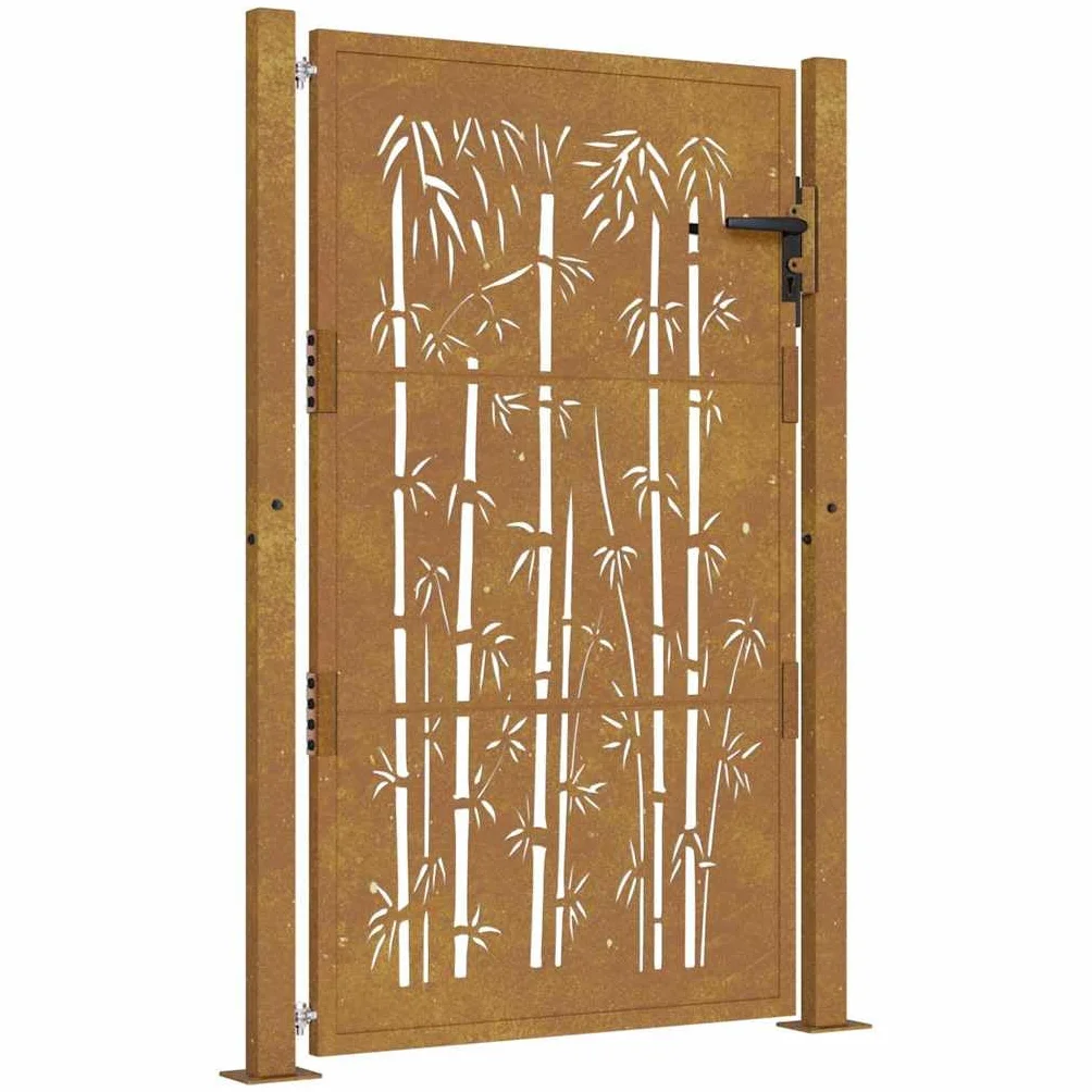 vidaXL Puerta de jardín Acero corten diseño bambú 100x125 cm, Puerta de Valla, Puerta de Exterior, Puerta de Metal, Puerta de Seguridad