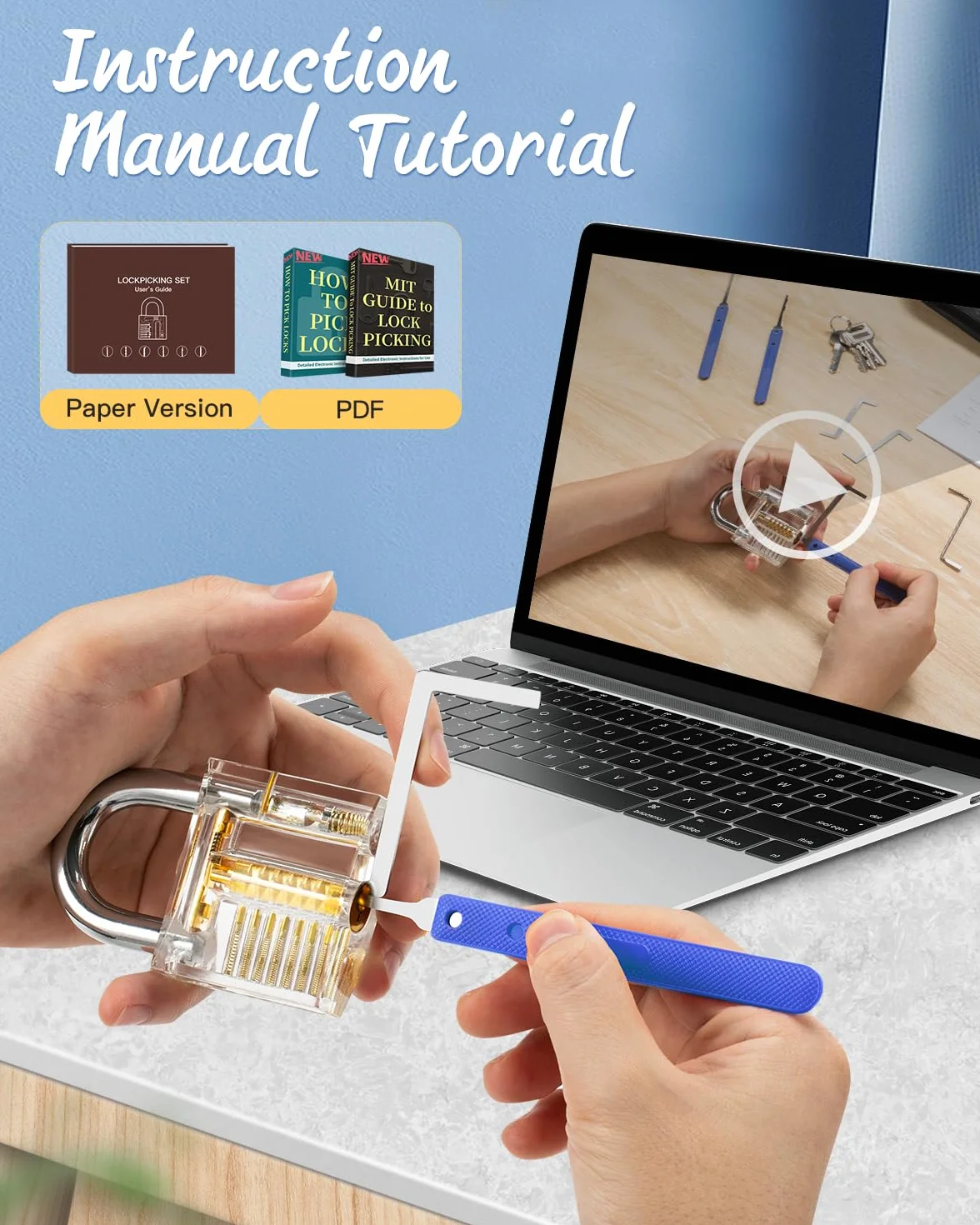 IPSXP Juego de Ganzúas 25 Piezas con 2 Cerraduras Transparente de Capacitación en Bolsa de Cuero Portátil, Lock Pick Set de Extracción para Principiantes y Cerrajeros Profesionales