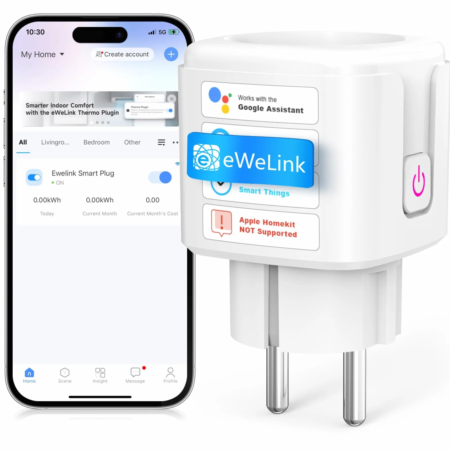 SURFOU Enchufe Inteligente WiFi 2.4GHz, Smart Plug 16A Compatible con Alexa y Google Home, Control por Voz y APP, Temporizador Programable, Ahorro Energético, Sin Hub Necesario