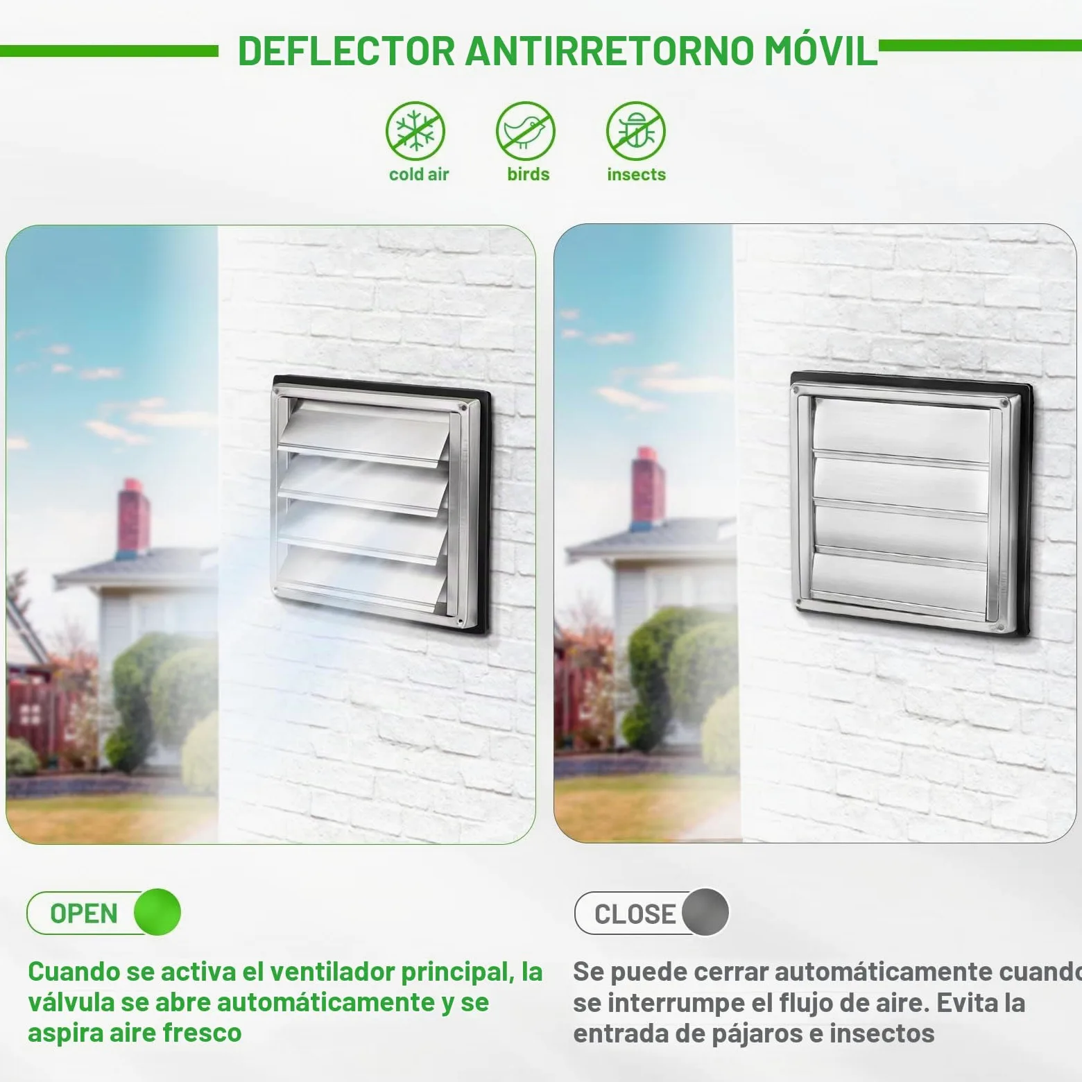 LALAGO Rejilla de ventilación 100mm, Amortiguador de Reflujo Rejilla de protección contra la intemperie de Acero inoxidable con lamas móviles, Rejilla de Lamas Rejilla de ventilación Ø100mm
