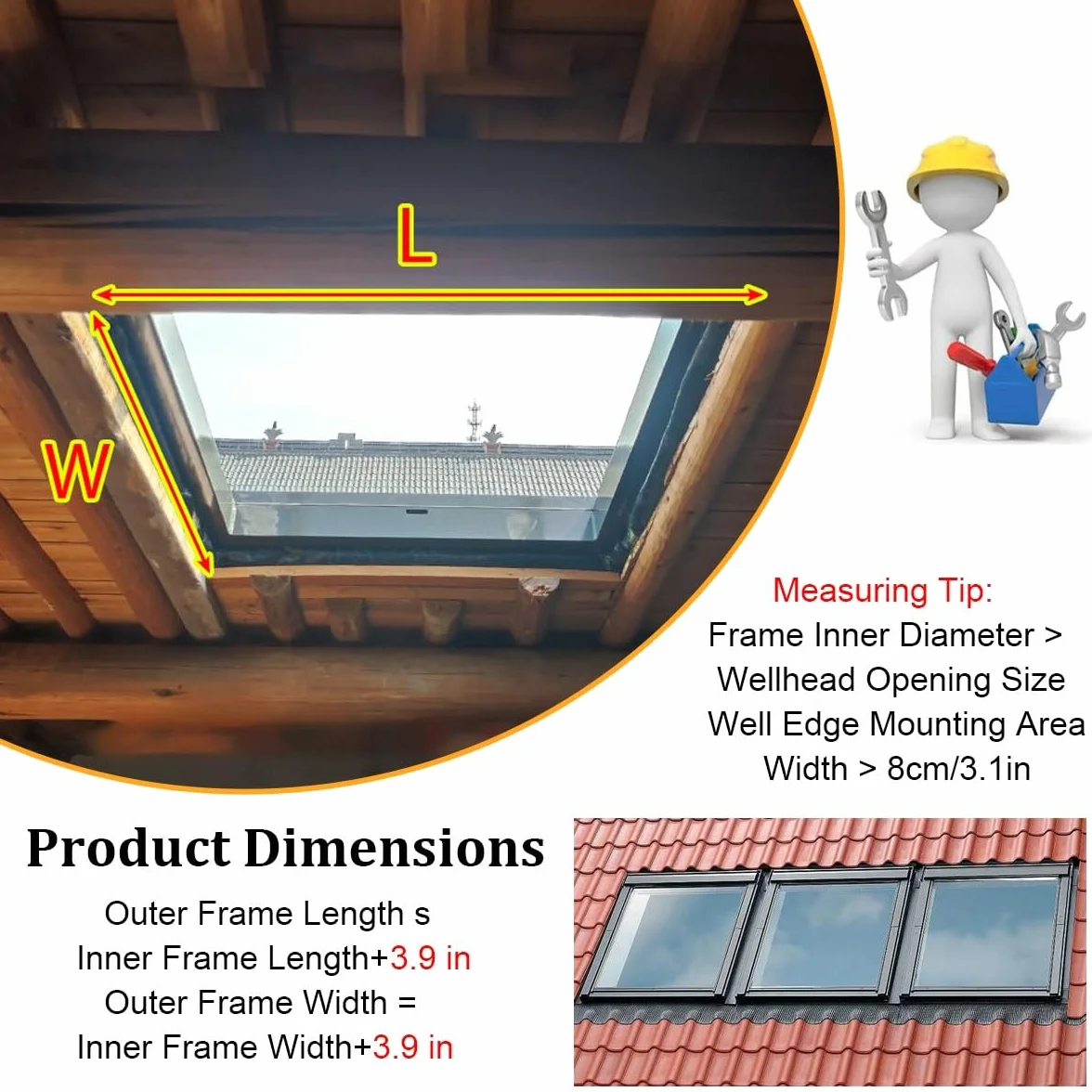 Ventana de Techo Con Salida Eléctrica Inteligente, Claraboya de Techo para El Hogar con Control Remoto, Ventana de Pozo de Iluminación Subterránea, Sensor de Lluvia para Ático/solárium/sótano/ático(Lx