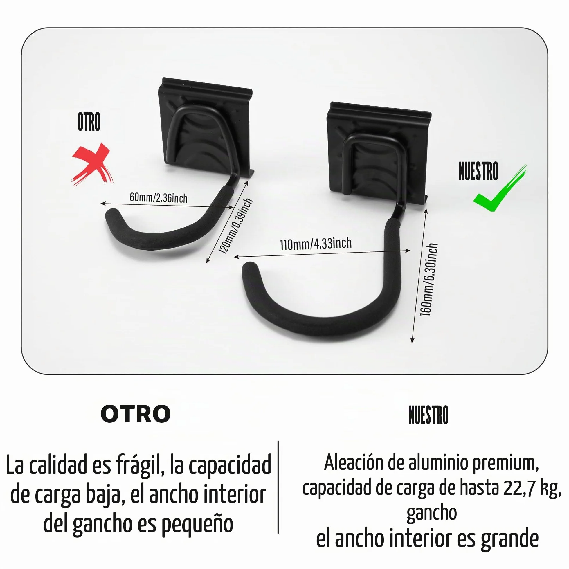 Sinoer Soporte de pared para bicicletas, soporte mural para 4 bicicletas + 2 cascos, colgador de pared resistente para bicicletas, gancho de acero macizo, 2 raíles de 16 pulgadas
