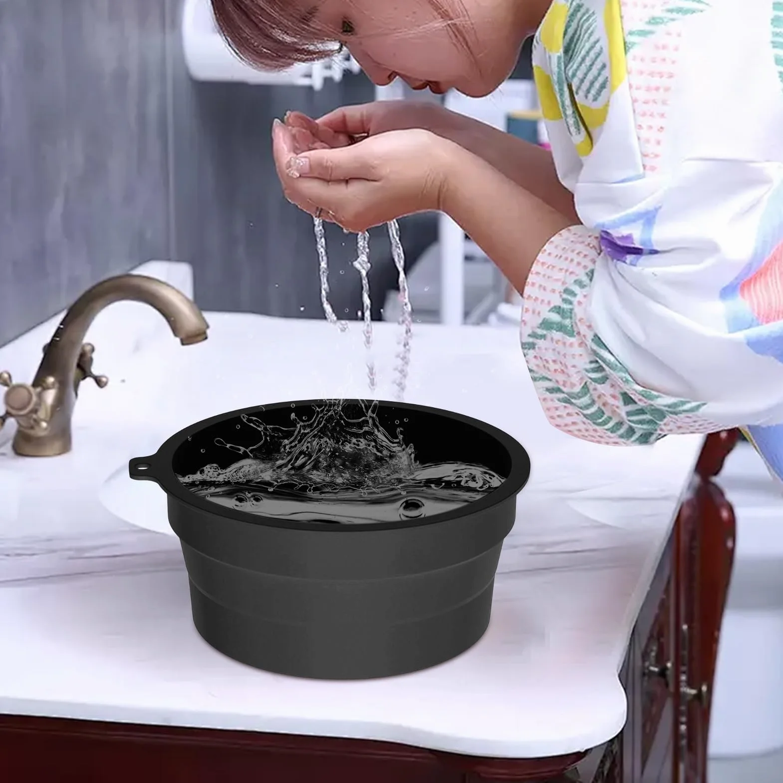 Cuenco facial de hielo, cuencos de inmersión de hielo de cara fría, 8.4 x 3.94 pulgadas, lavabo reafirmante de silicona para la belleza, diseño portátil ligero, ideal para el hogar, vacaciones, viajes