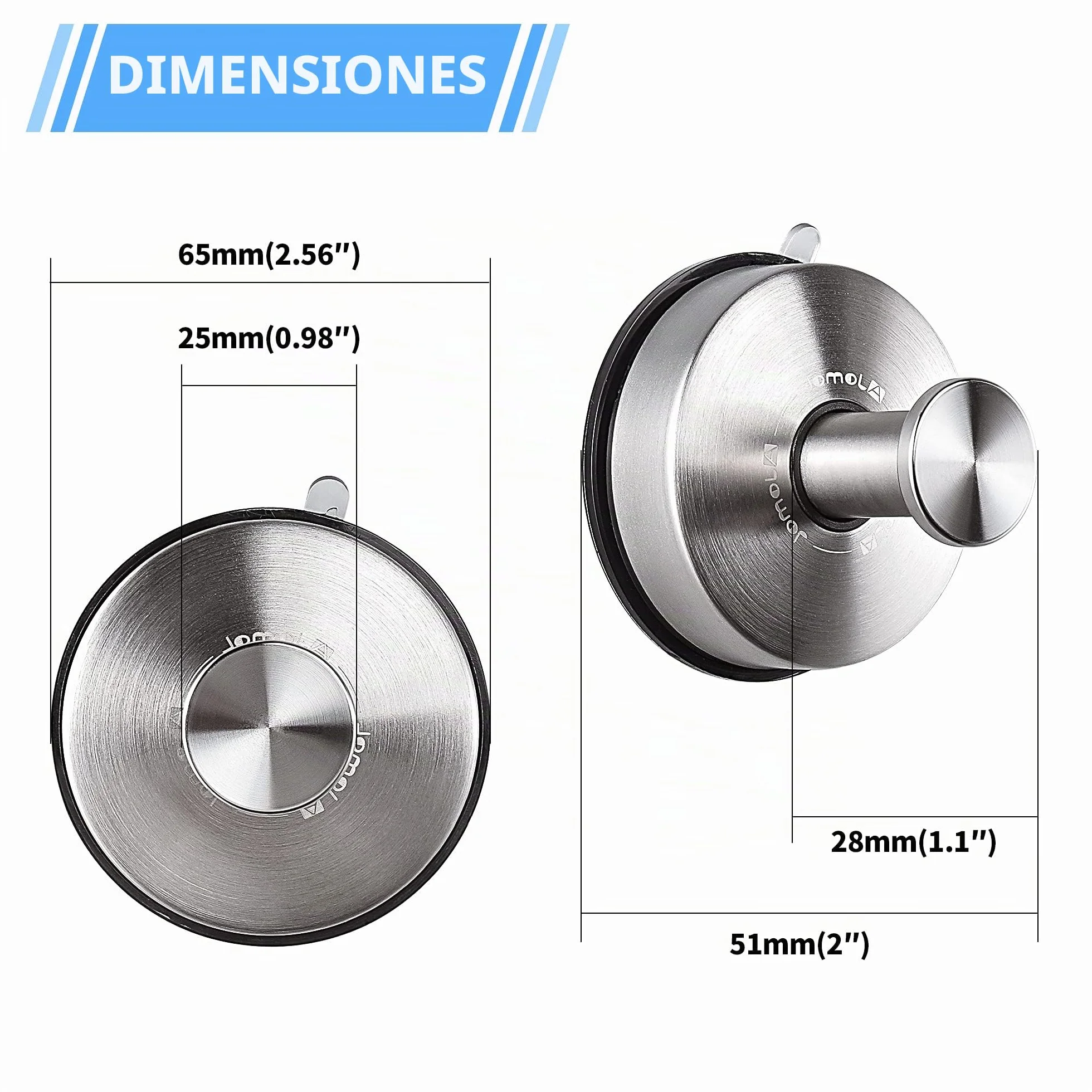 JOMOLA Gancho Ventosa de Vacío Colgador Ventosa Ultra Fuerte Toallero de Gancho para Baño Cocina Sin Agujeros Ganchos Ventosa para Pared Colgador Gancho de Succión Acabado Cepillado Plata 4 Piezas